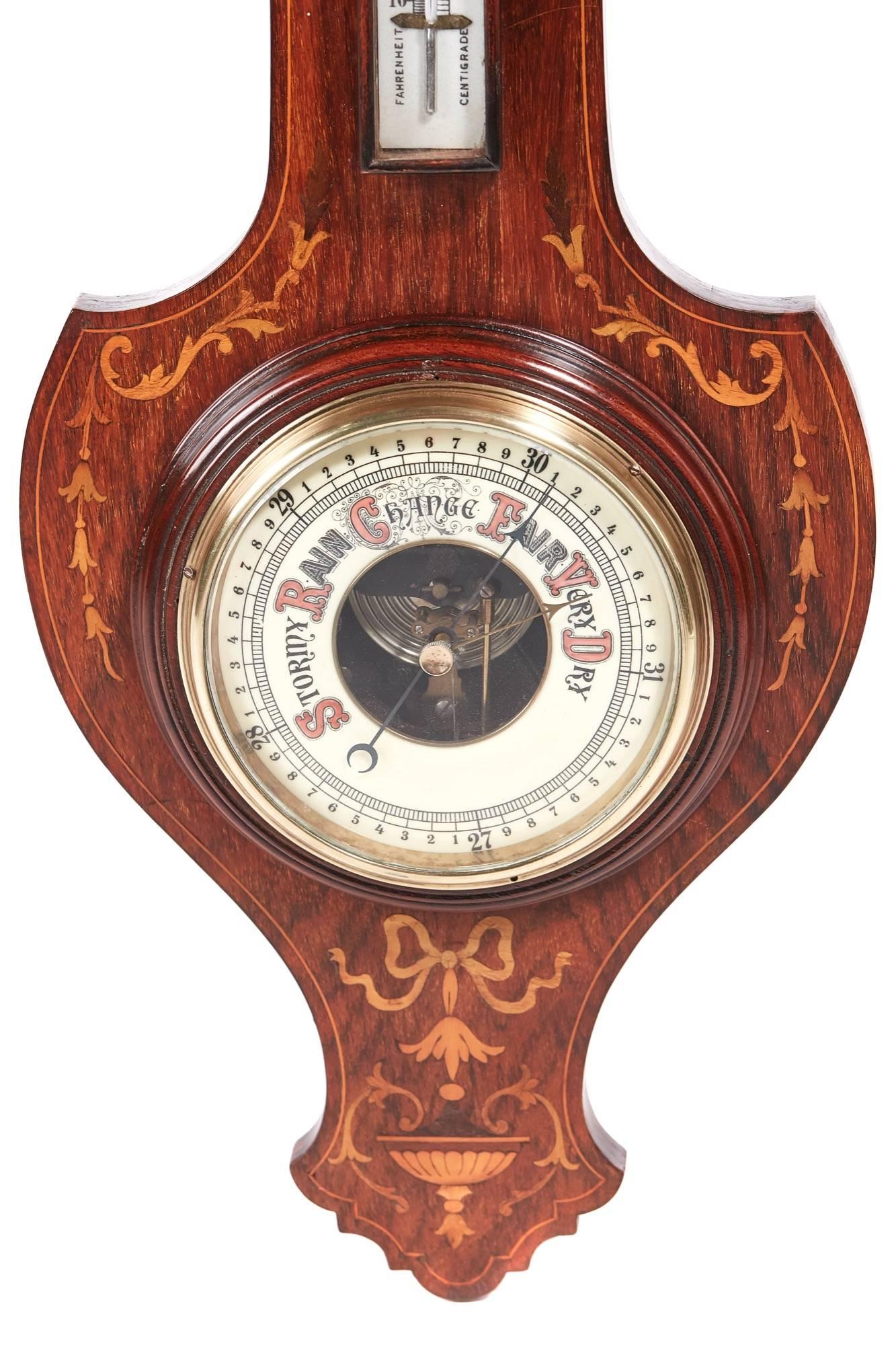 Victorian Antique Hardwood Inlaid Barometer