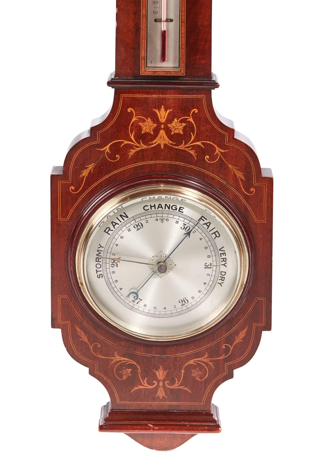 Victorian Large Antique Mahogany Inlaid Barometer