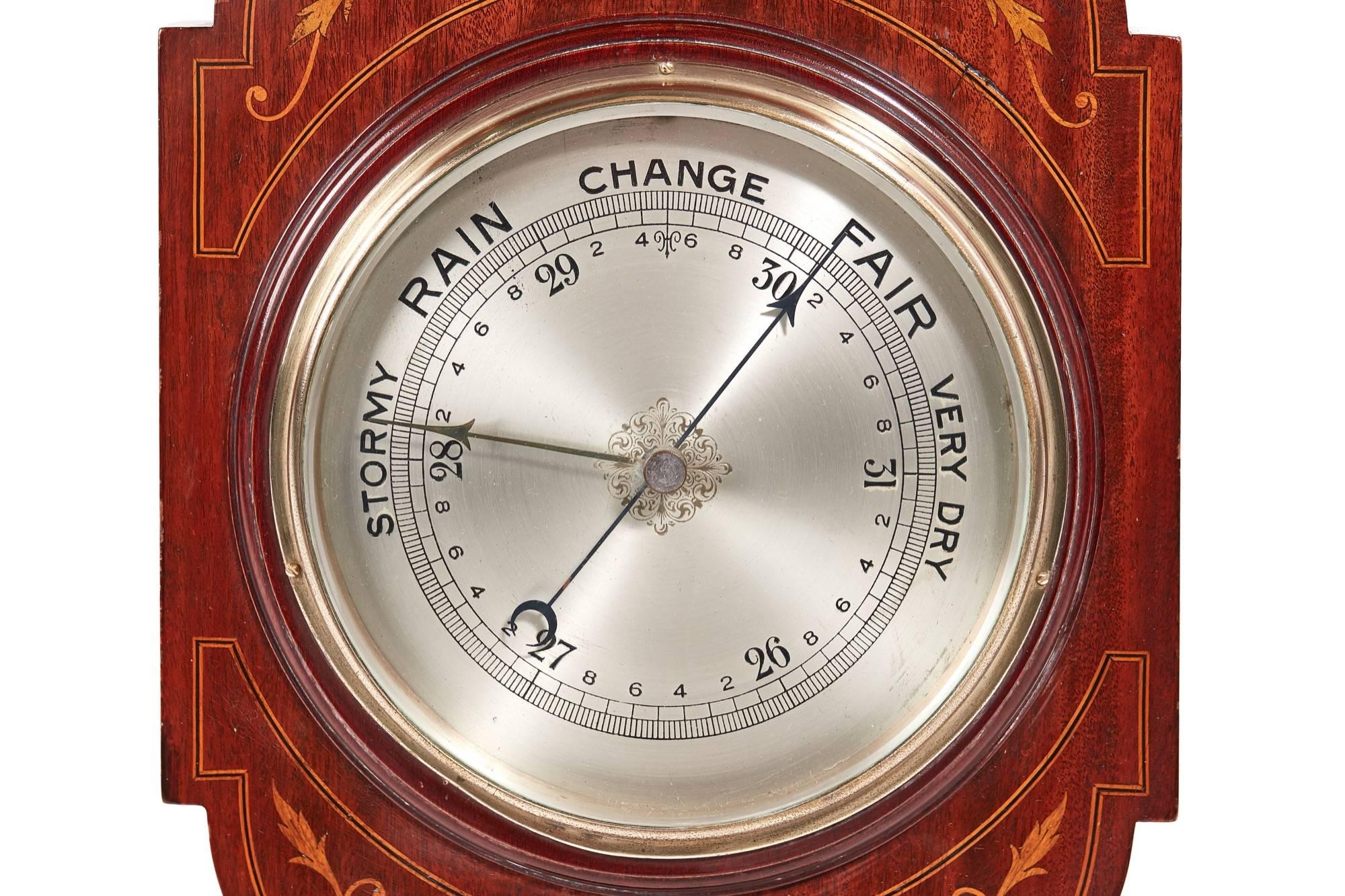 European Large Antique Mahogany Inlaid Barometer