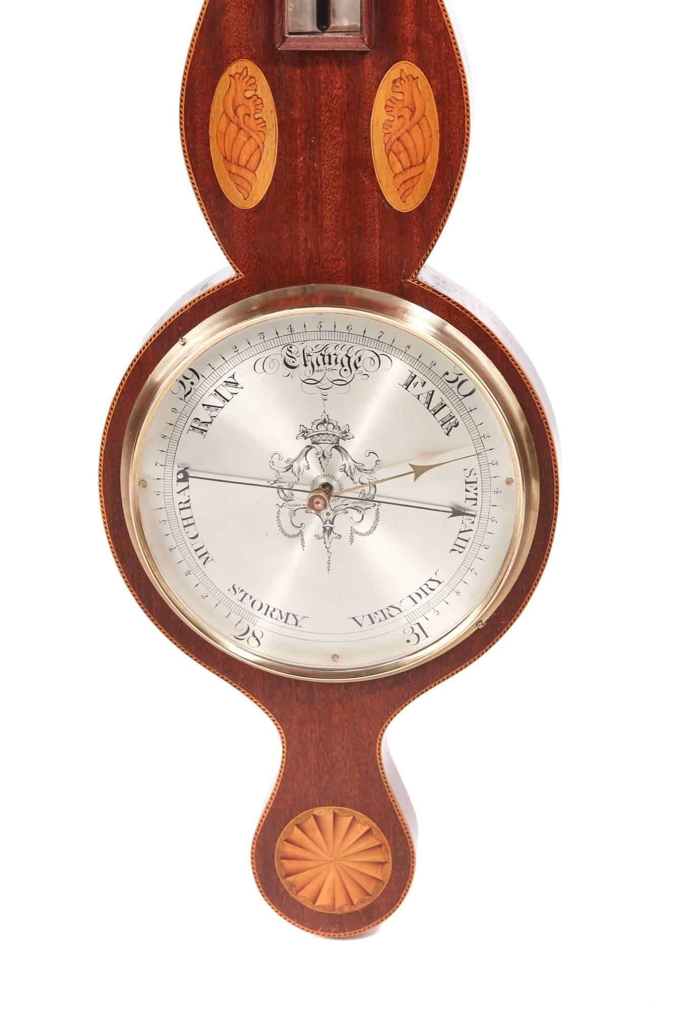 European Georgian Mahogany Inlaid Banjo Barometer