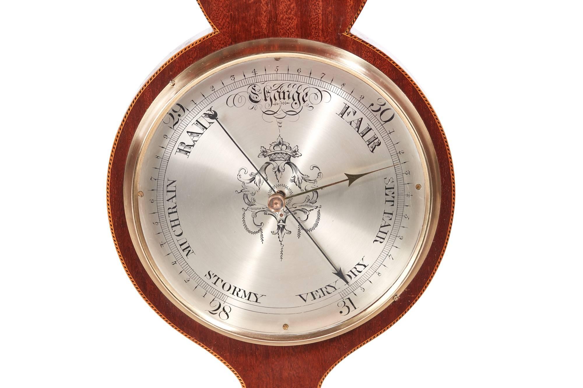 19th Century Georgian Mahogany Inlaid Banjo Barometer