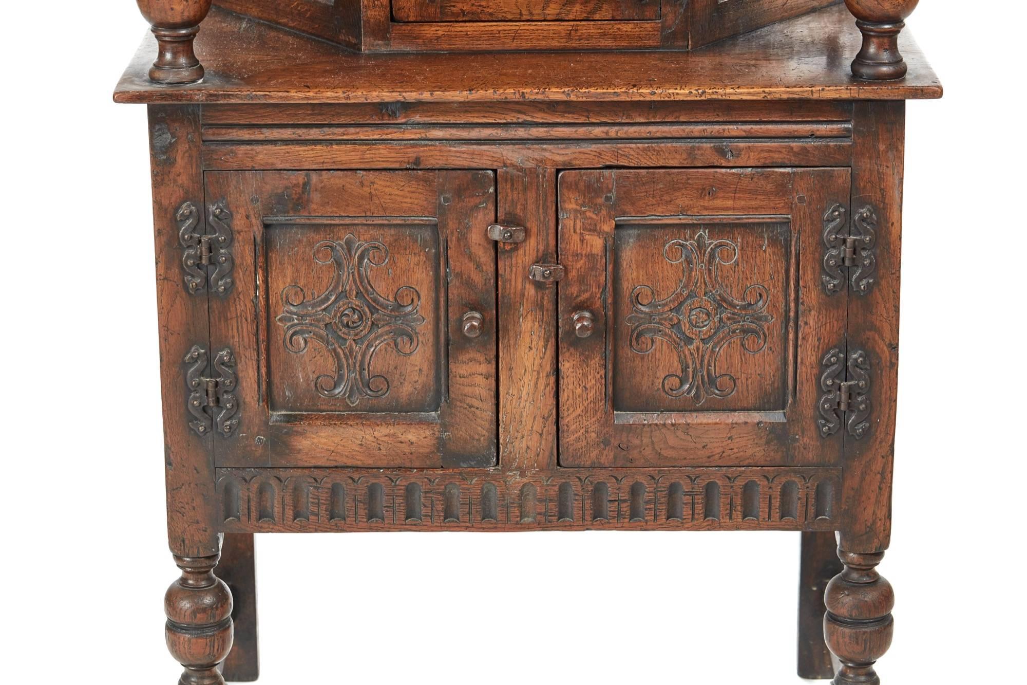European Small Antique Carved Oak Count Cupboard