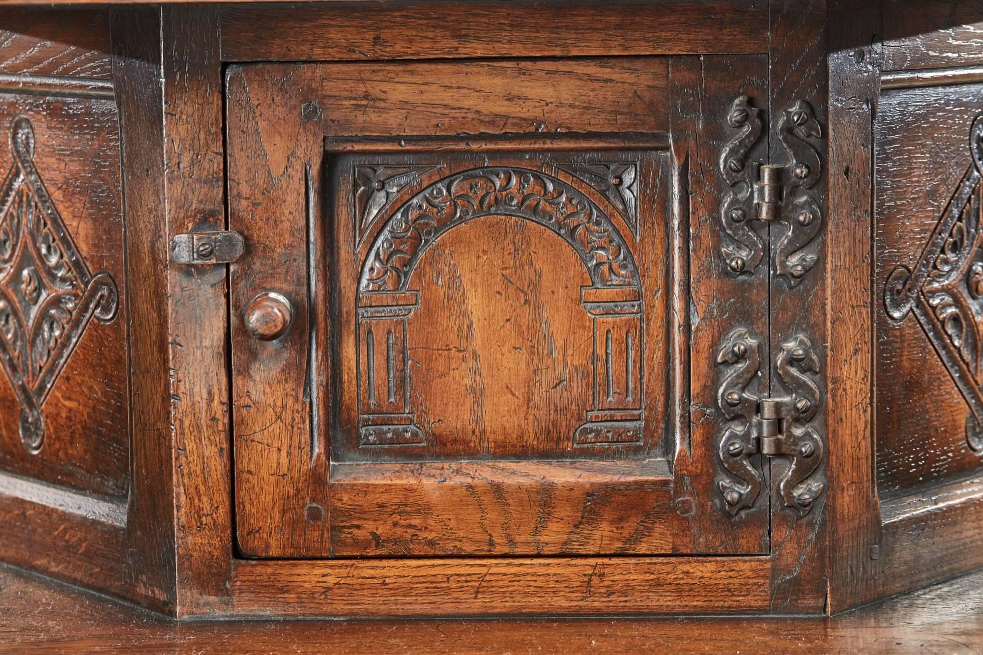 Small Antique Carved Oak Count Cupboard 2