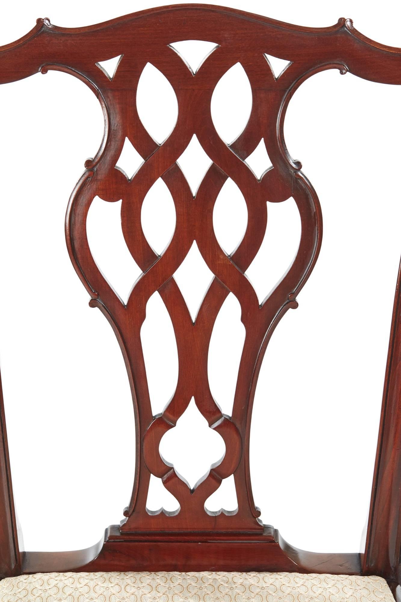 European Fine Quality Set of Six Mahogany Chippendale Style Dining Chairs