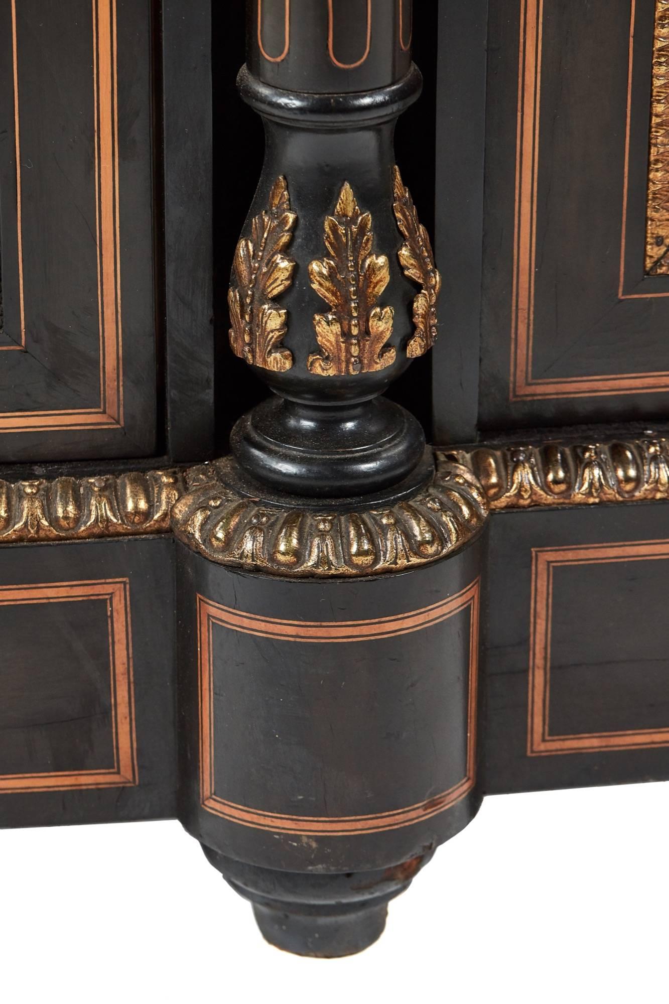 Victorian Fine French Ebonised and Amboyna Credenza with Large Sevres Style Plaque For Sale