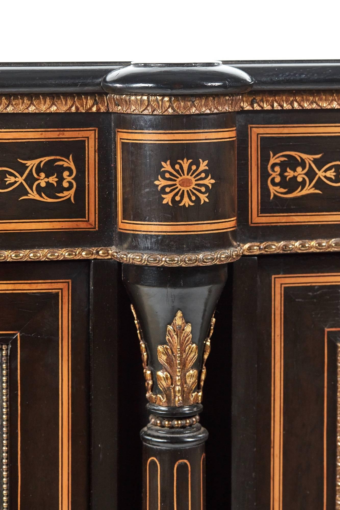 European Fine French Ebonised and Amboyna Credenza with Large Sevres Style Plaque For Sale