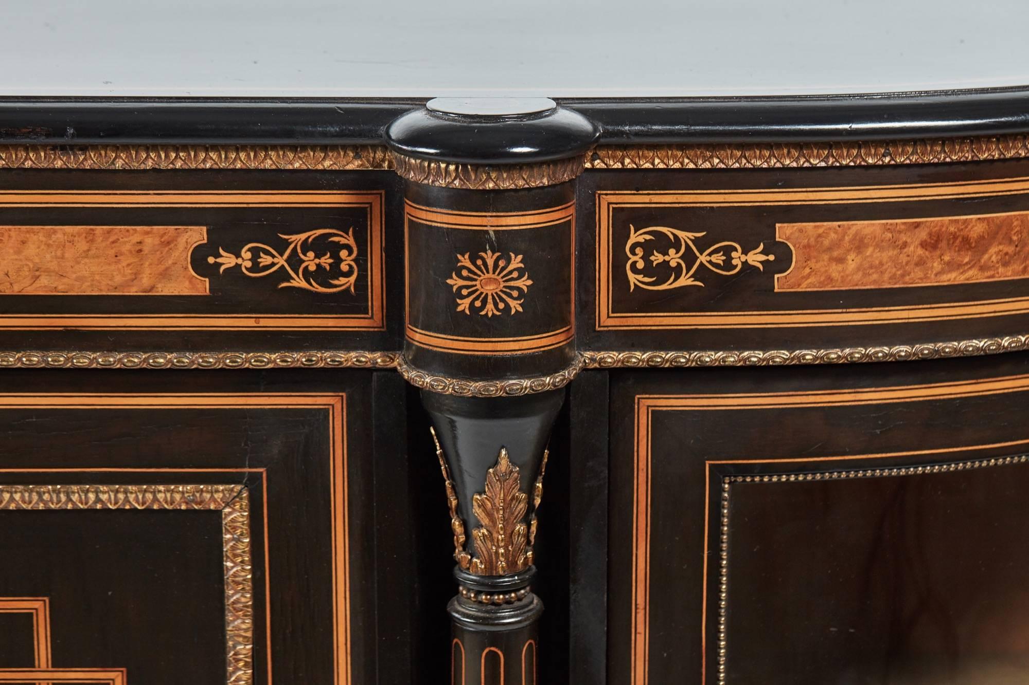 19th Century Fine French Ebonised and Amboyna Credenza with Large Sevres Style Plaque For Sale