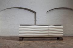 White High Gloss Lacquered Sideboard or Credenza With Mitred Low Iron Glass