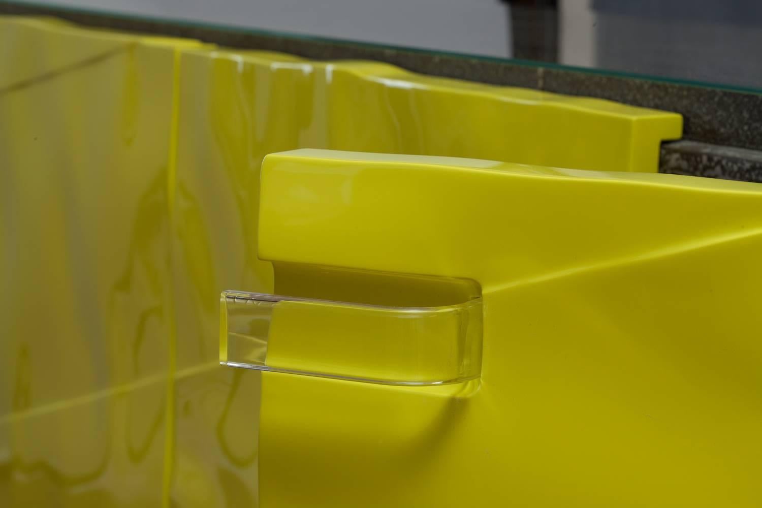 Veneer High Gloss Lacquered Bespoke Sideboard or Credenza With Perspex Legs & Handles  For Sale