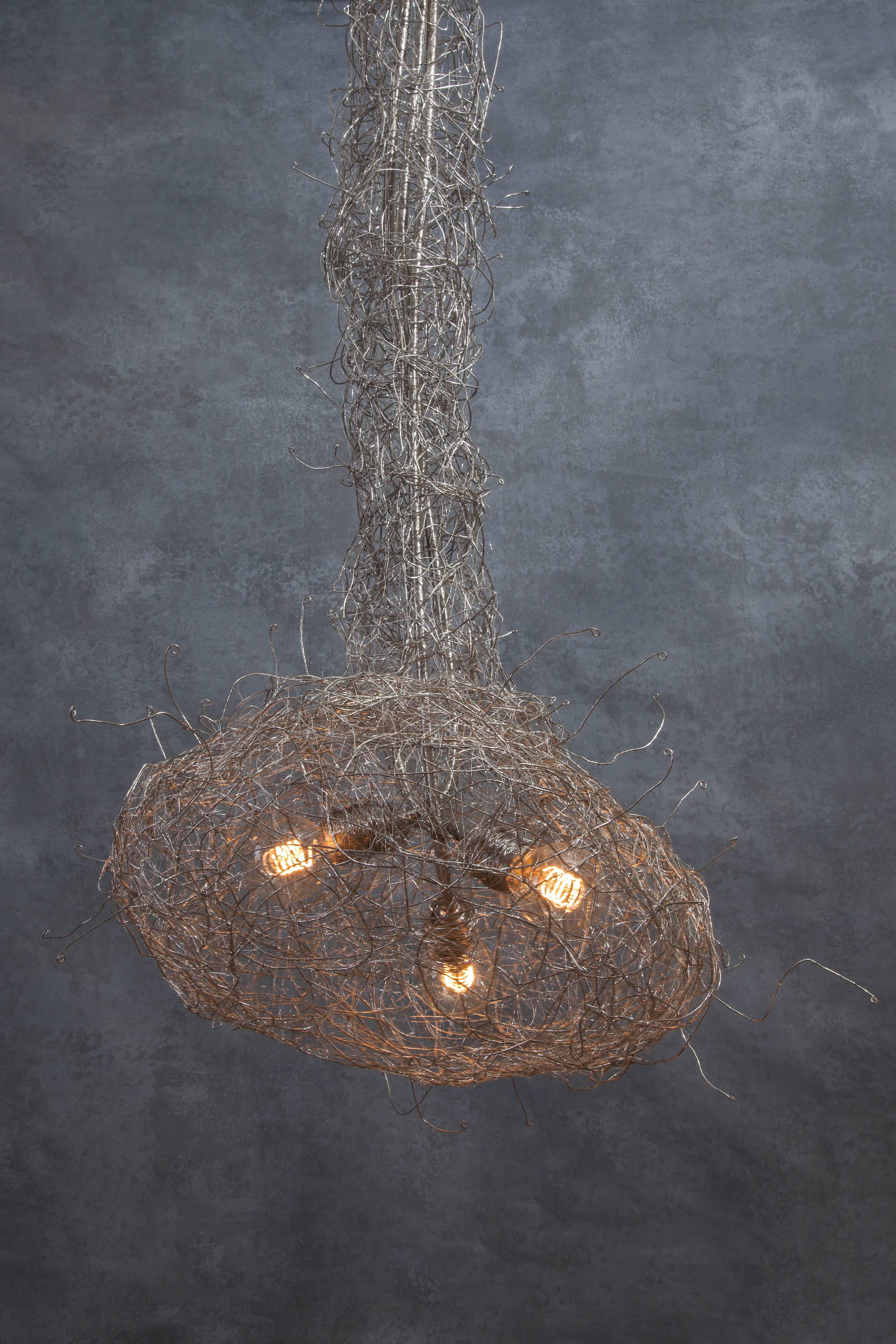 Modern Handwoven Hammered Stainless Steel Decorative Ceiling Lamp For Sale
