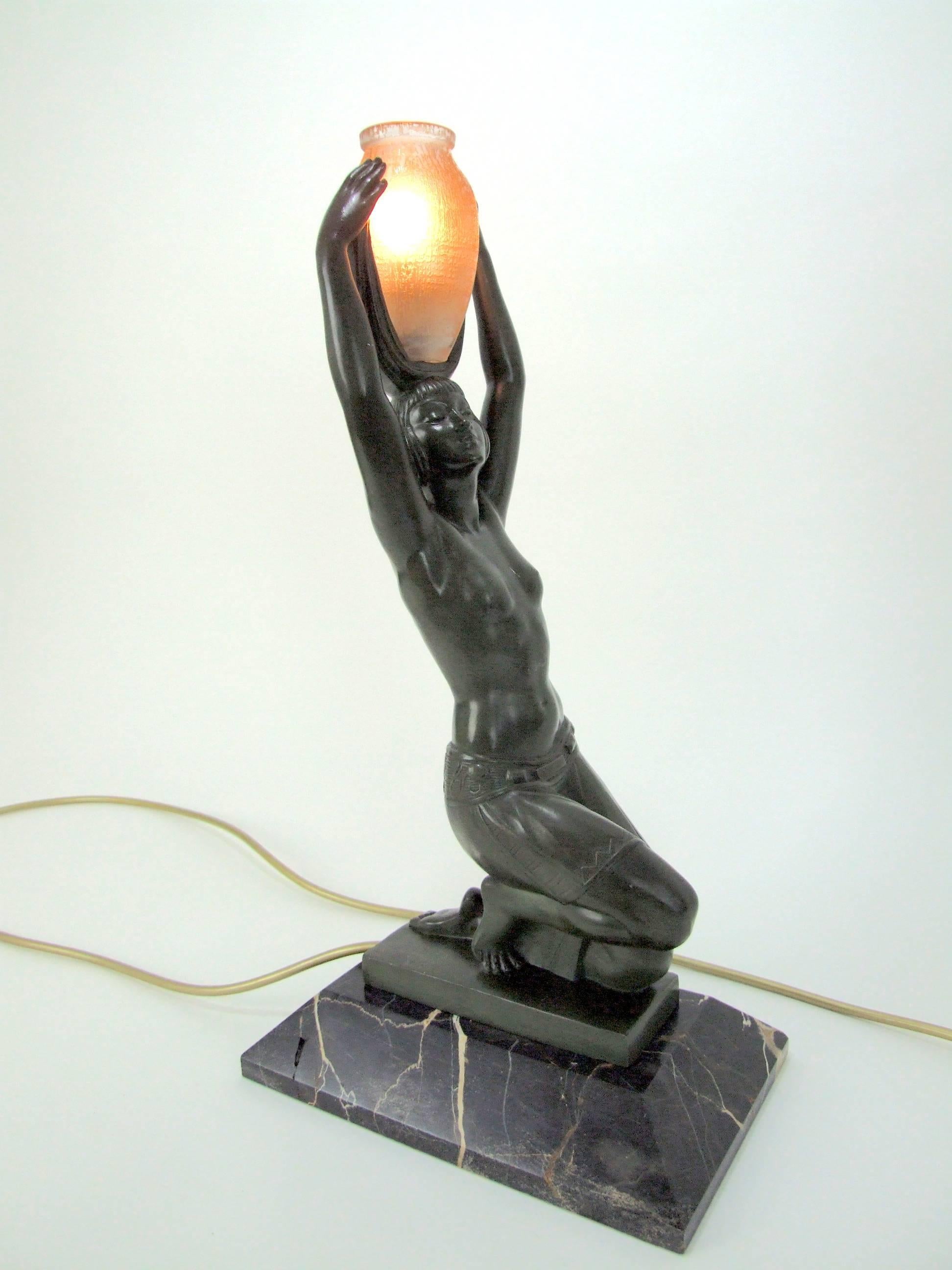 Spelter Vers L'oasis, A Table Lamp by Le Faguays For Sale