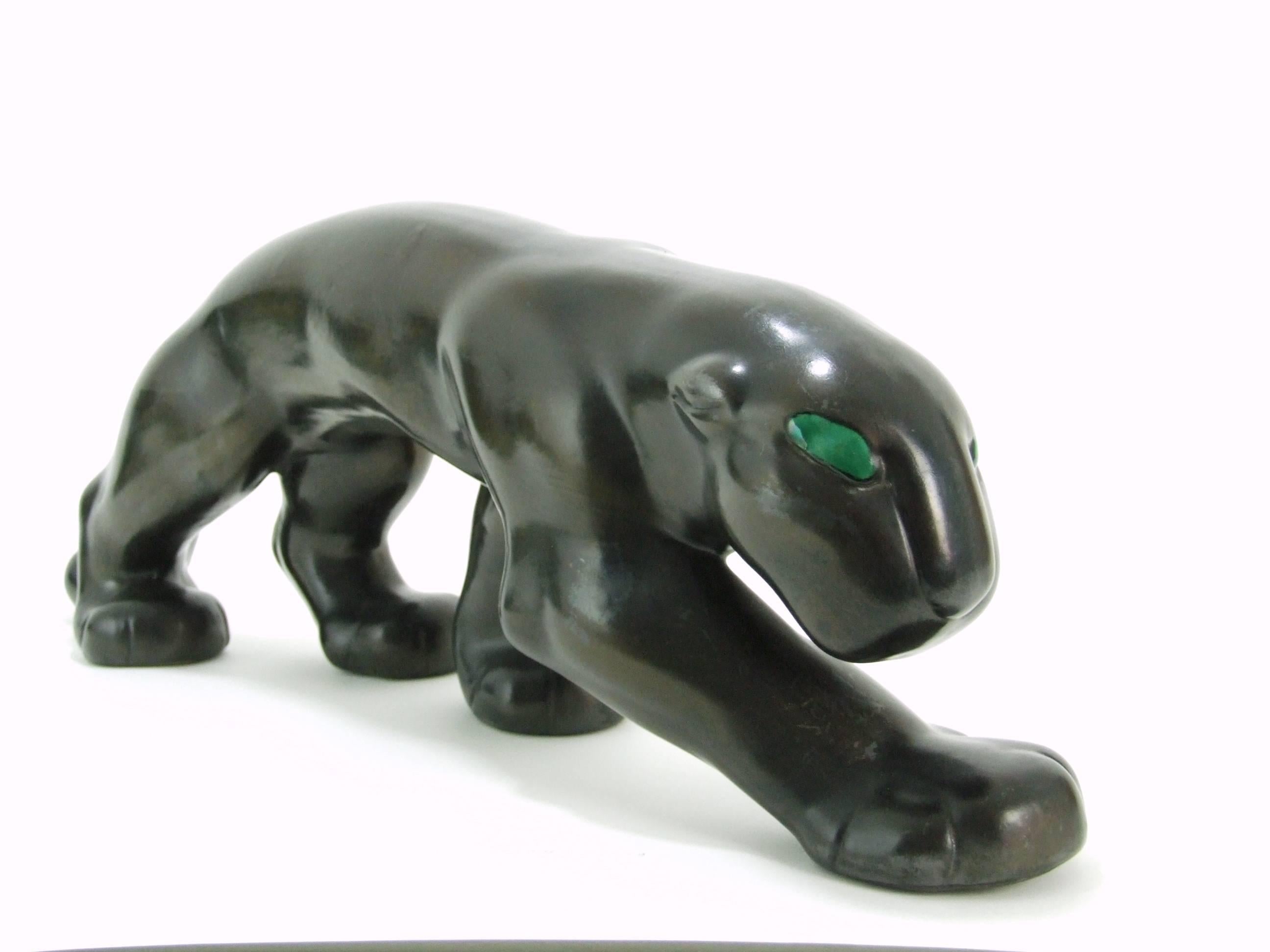 Mid-20th Century Rare Art Deco Ceramic Panther Noire by Primavera, circa 1940