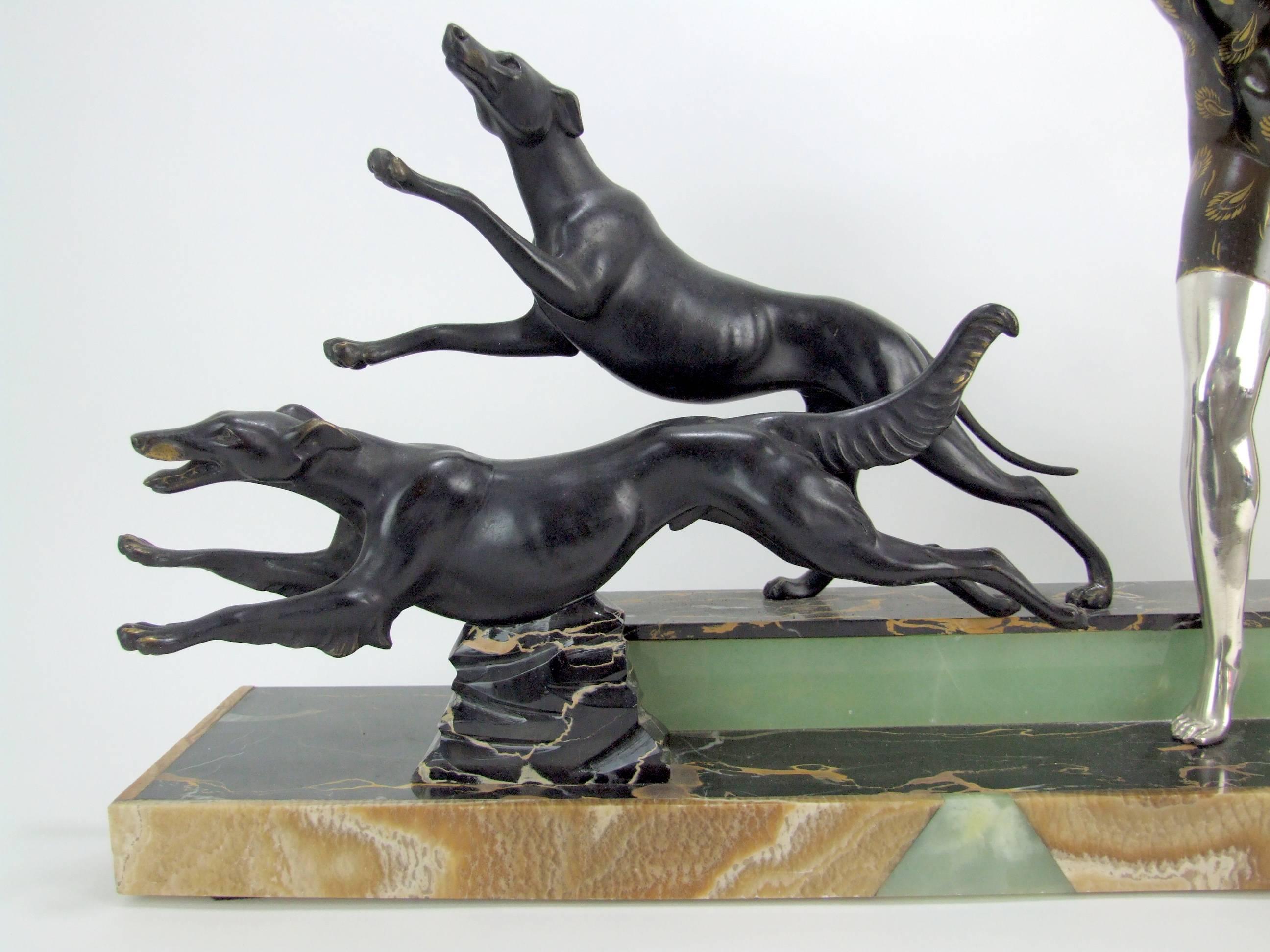 Art Deco Girl and Dogs Statue by Uriano, circa 1925 In Excellent Condition For Sale In Warlingham, GB