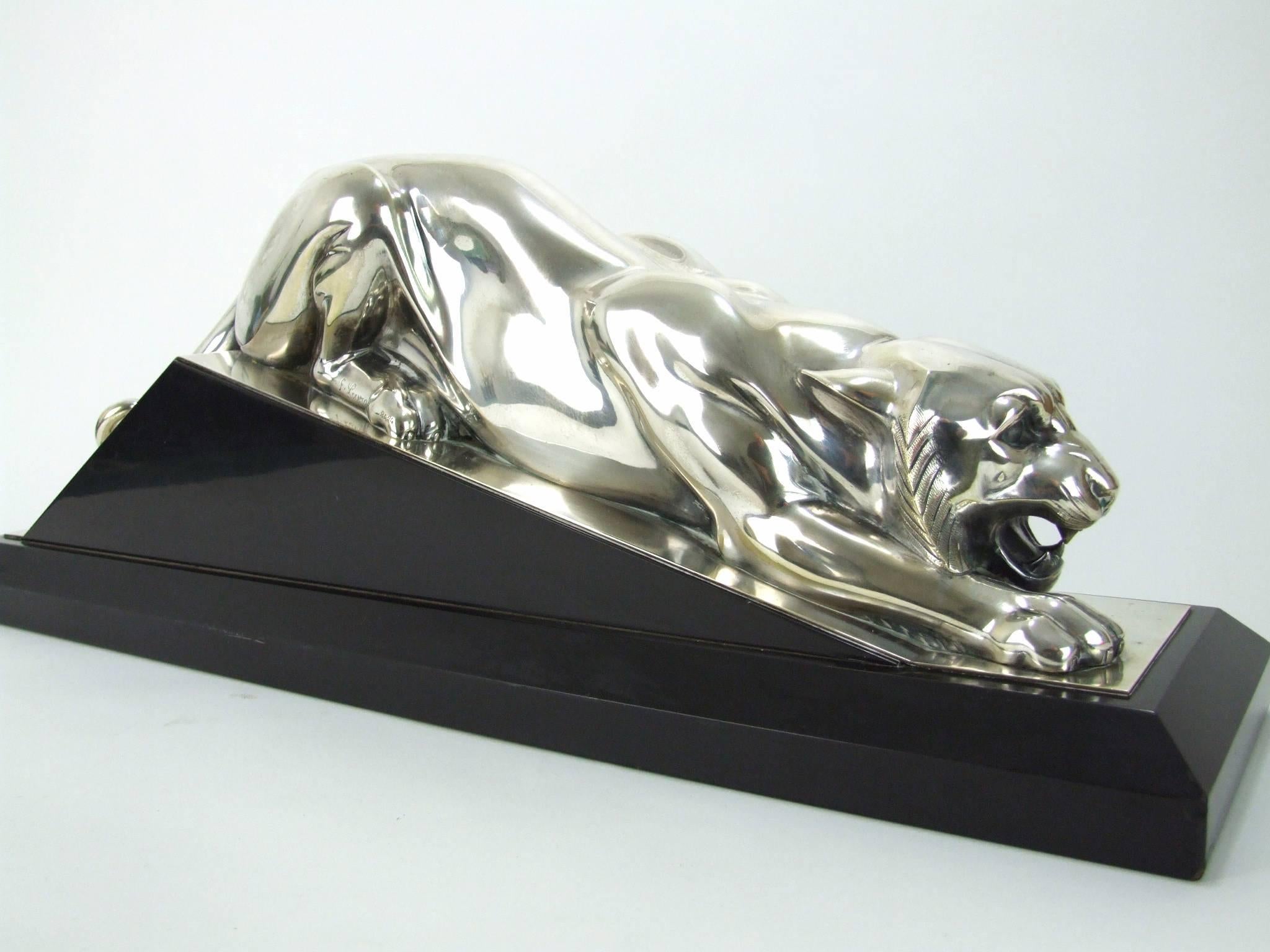 Tigre Pret a Bondir, an Art Deco Bronze and Marble Panther by Georges Lavroff For Sale 3