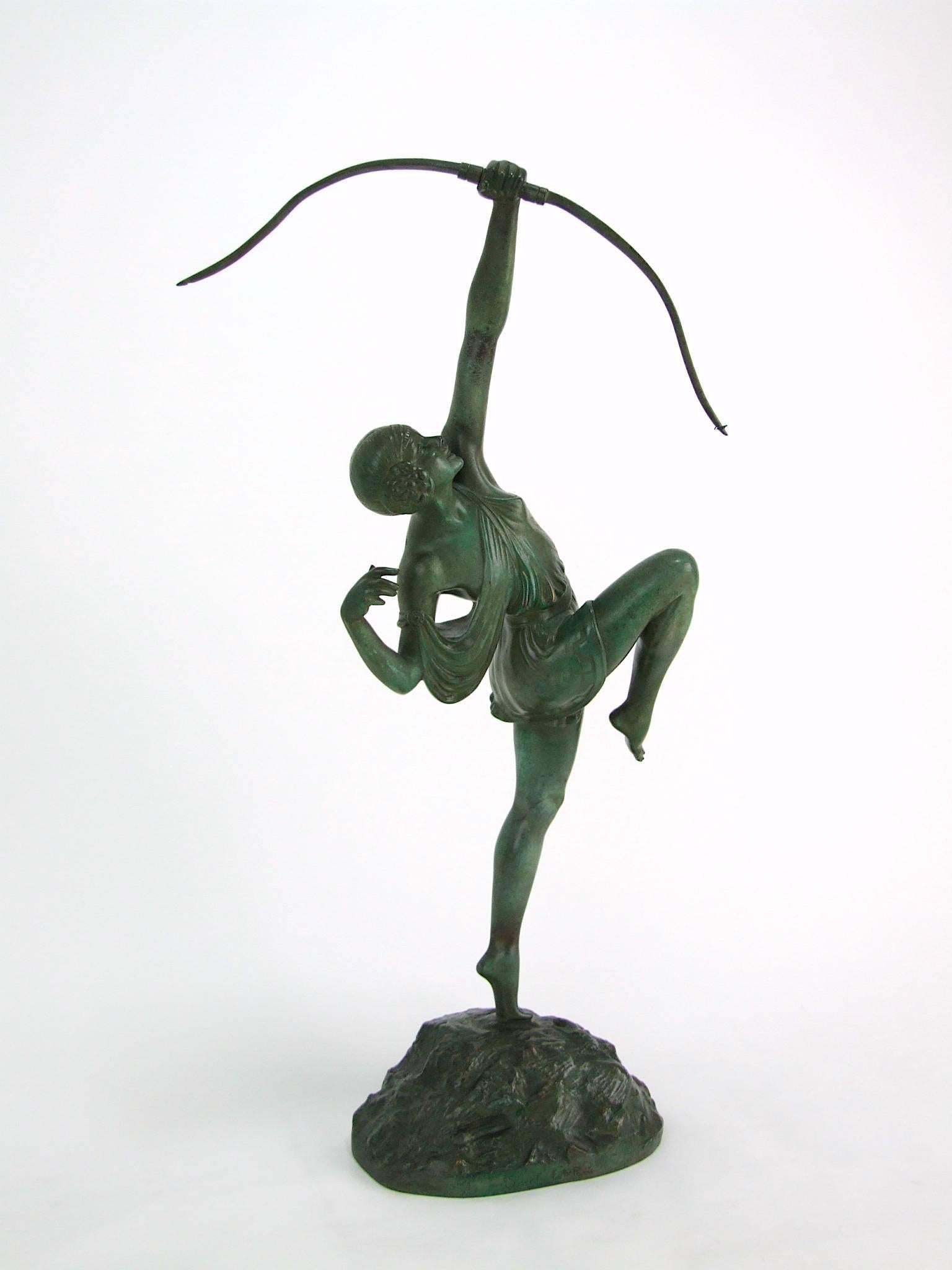 French Danseuse a L'arc an Art Deco Bronze Sculpture by Pierre Le Faguays For Sale