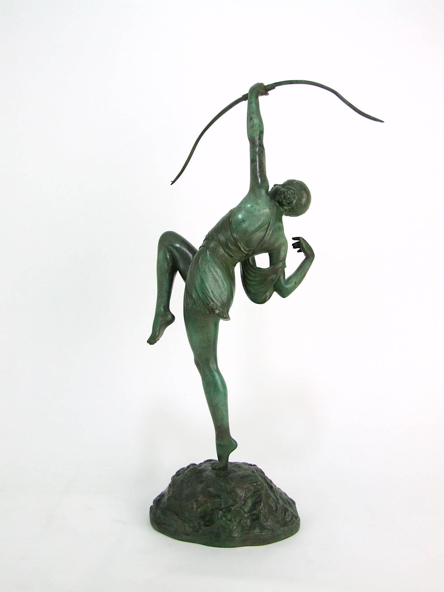 Patinated Danseuse a L'arc an Art Deco Bronze Sculpture by Pierre Le Faguays For Sale