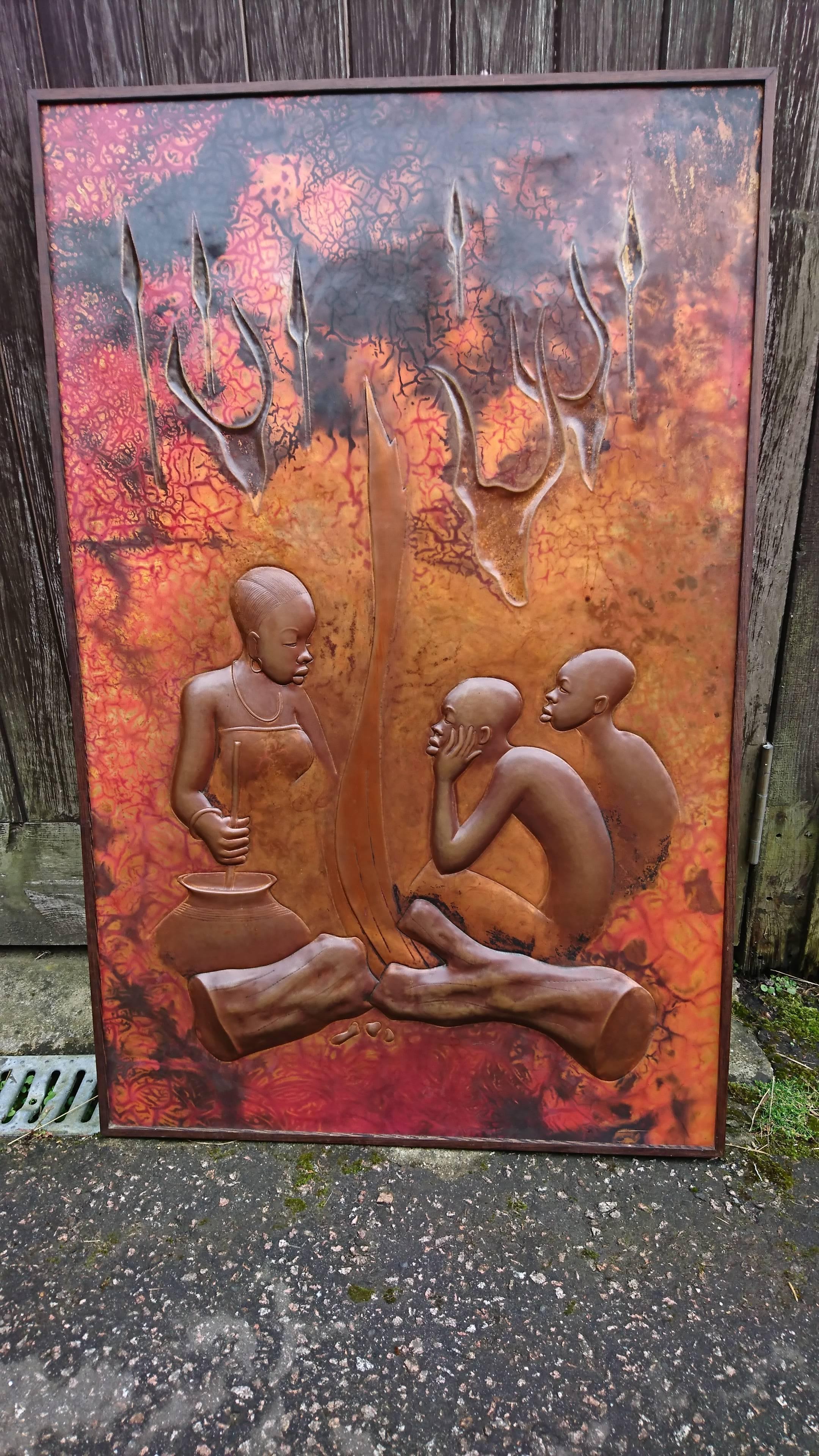 Large Signed Africana Metal Panel by Henge For Sale 2