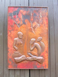 Large Signed Africana Metal Panel by Henge