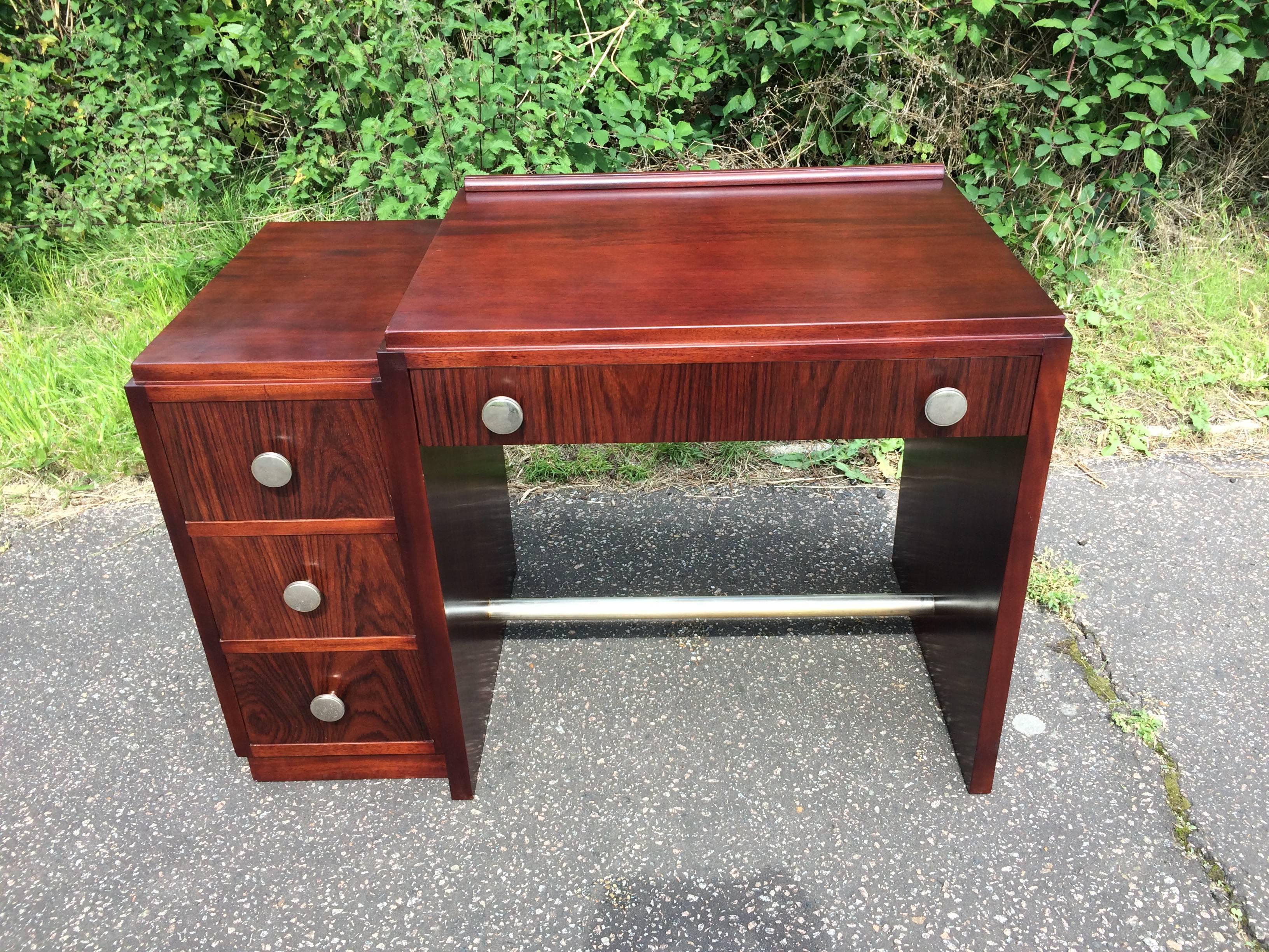Polished French Art Deco Rosewood Desk For Sale