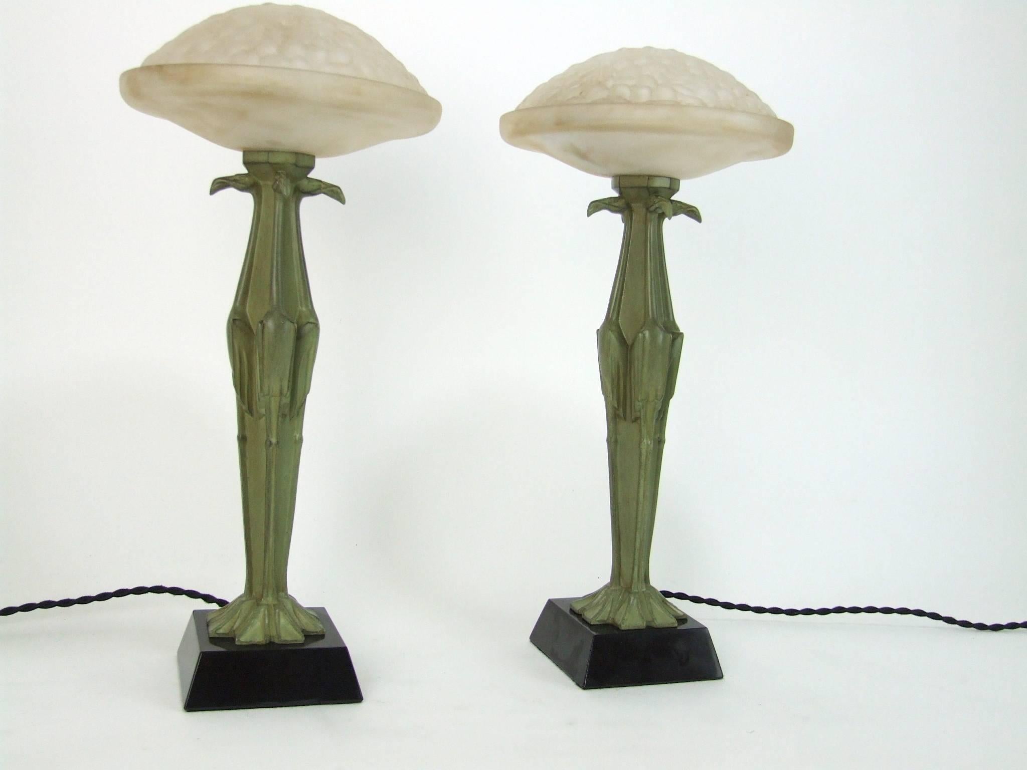 French Pair of Art Deco Table Lamps by Le Verrier For Sale