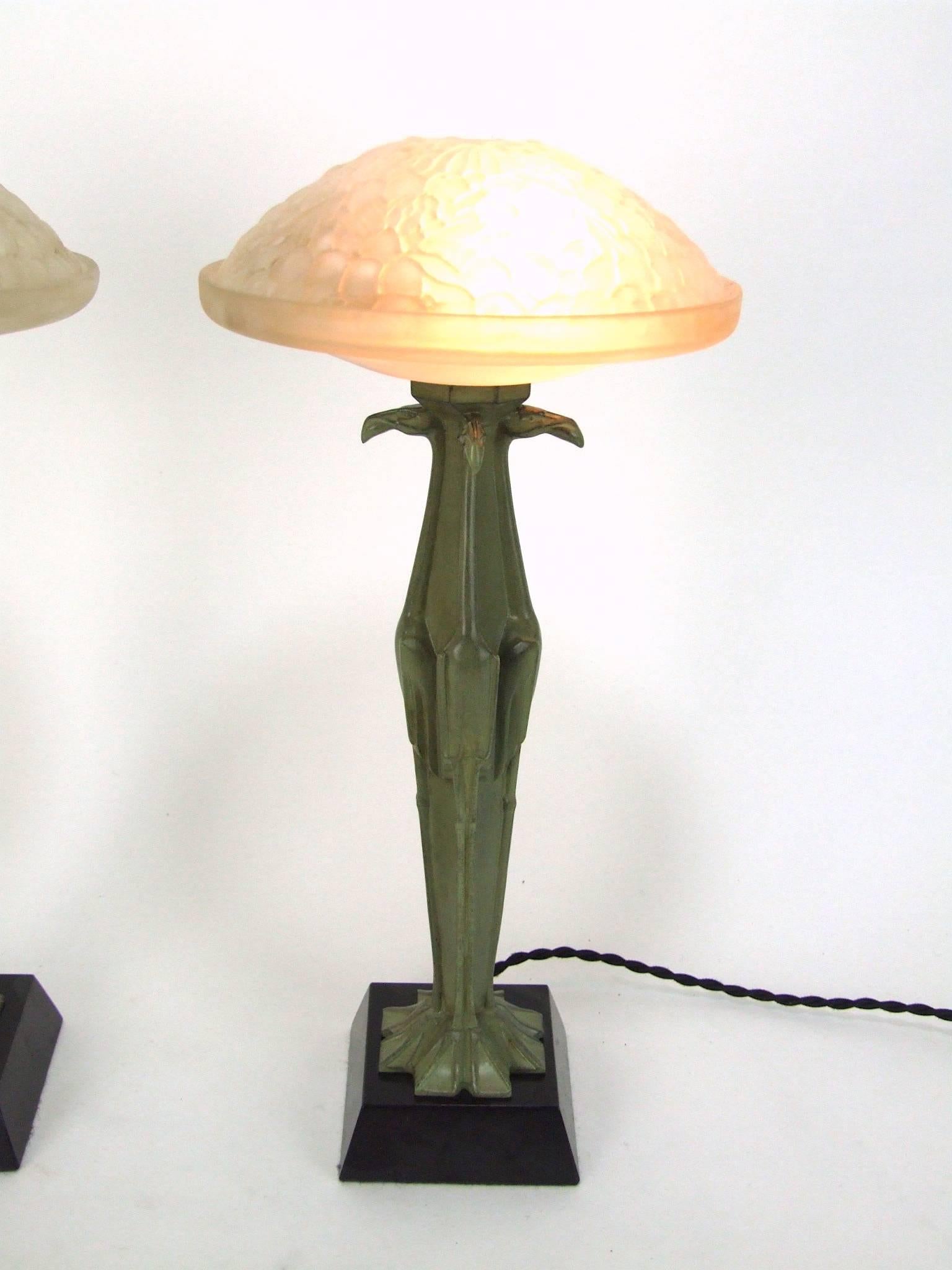 Pair of Art Deco Table Lamps by Le Verrier For Sale 3