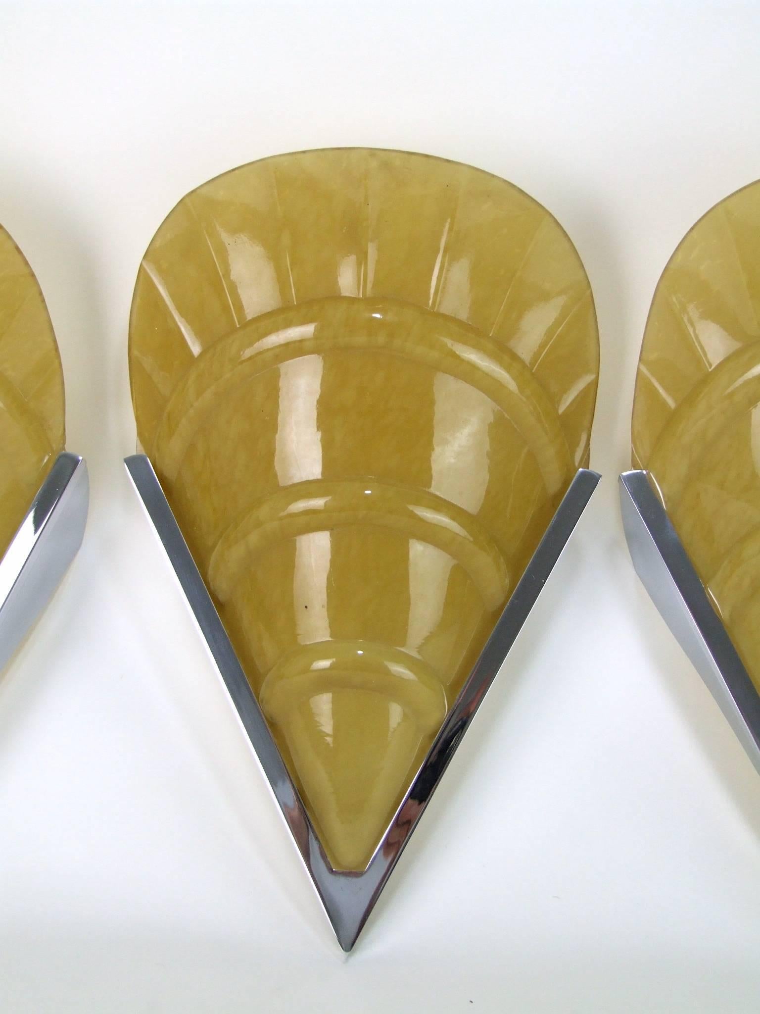 Mid-20th Century Set of Three French Art Deco Wall Lights For Sale
