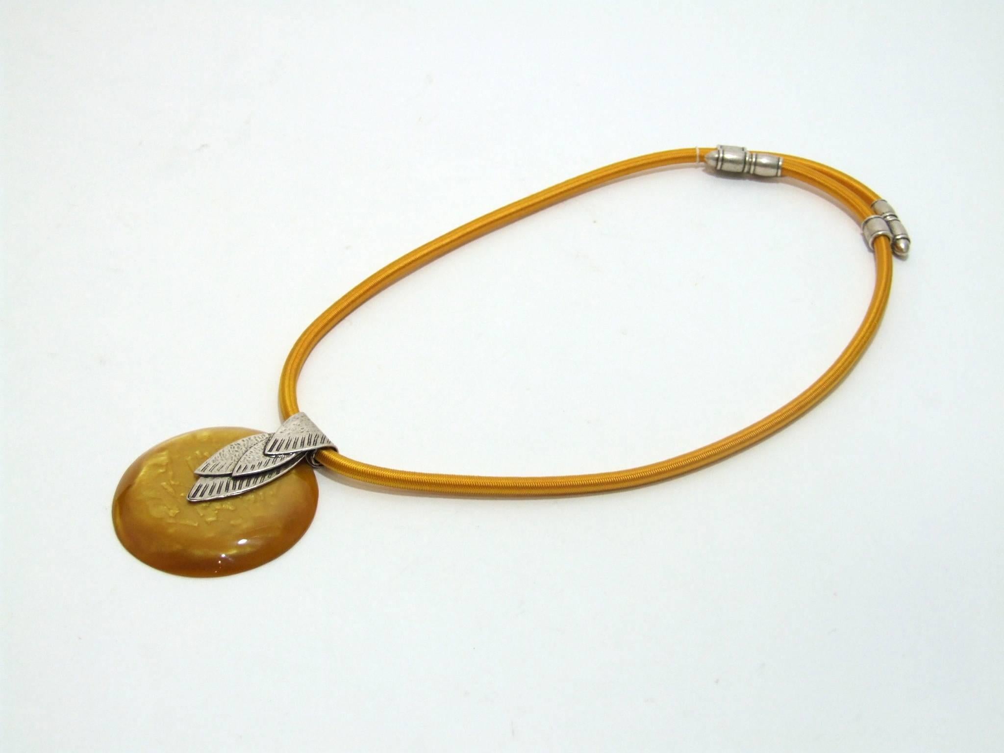Metal Modernist Leaf Necklace by Max Debraine, circa 1980 For Sale