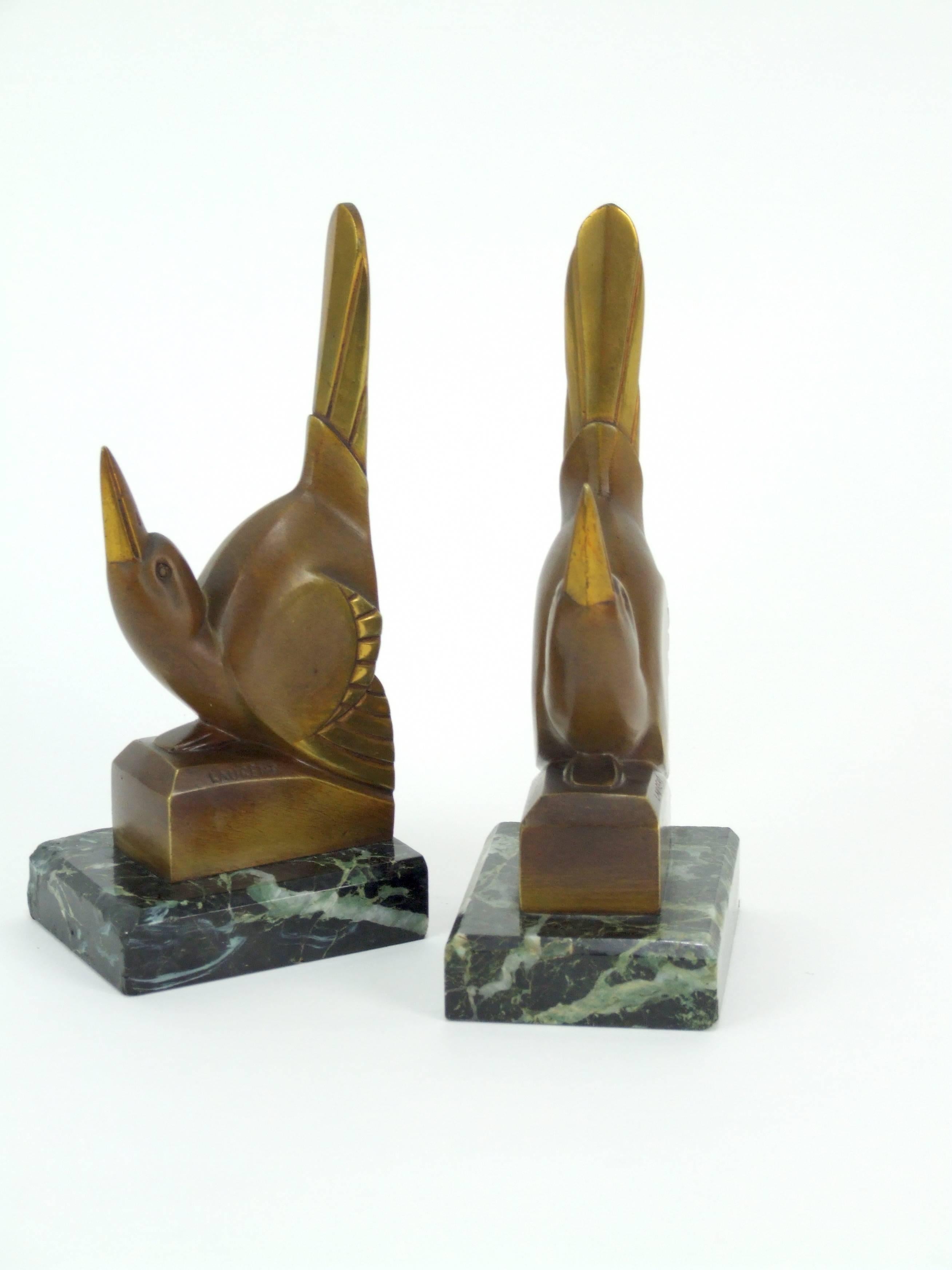 Art Deco Bronze Bird Bookends by Laurent For Sale