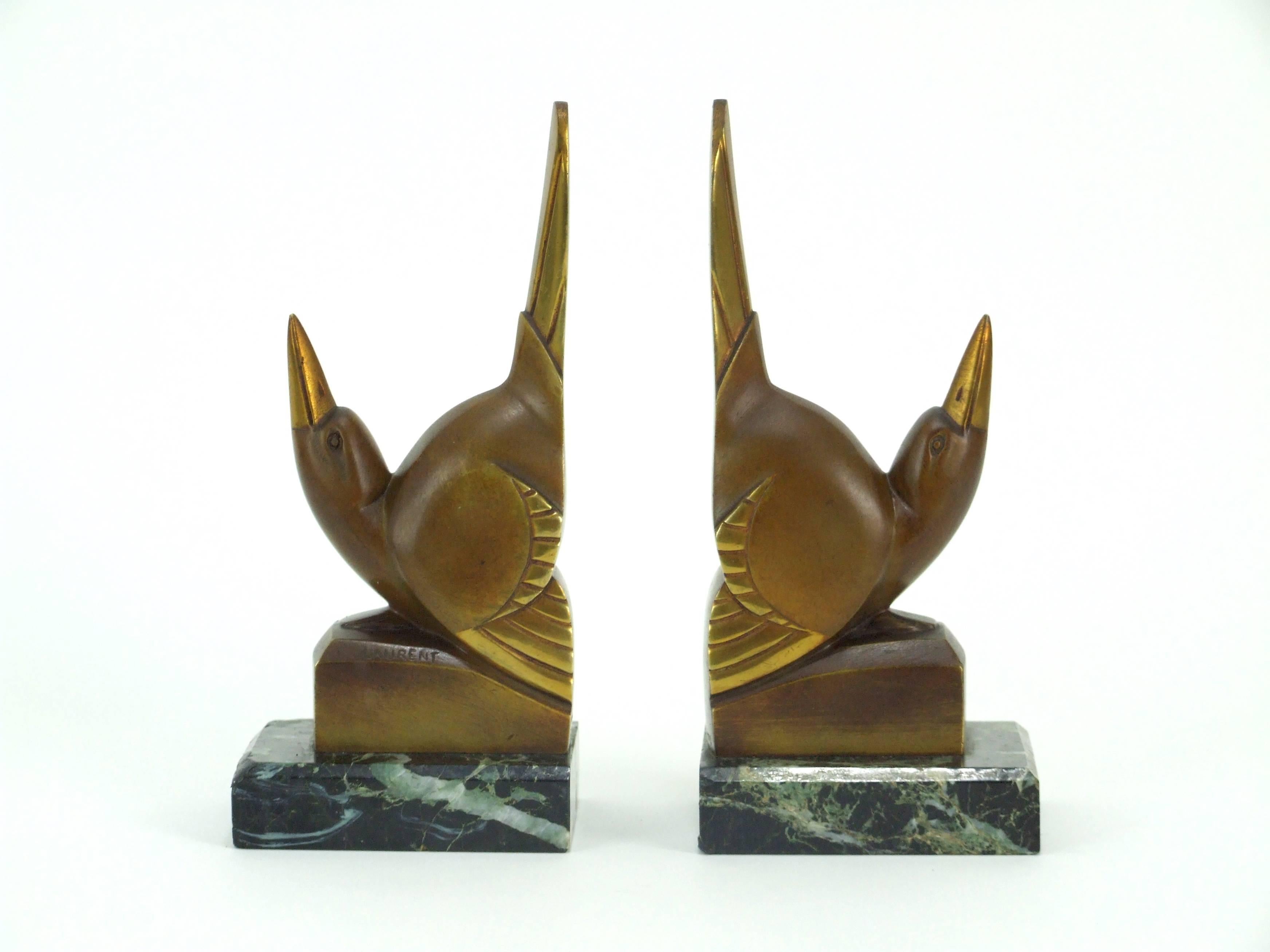 French Bronze Bird Bookends by Laurent For Sale
