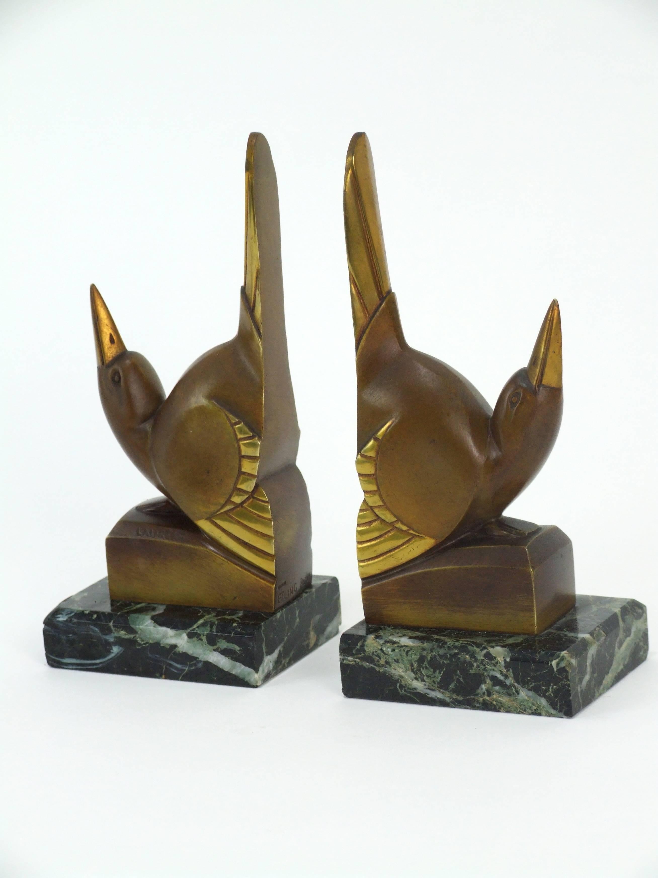 Early 20th Century Bronze Bird Bookends by Laurent For Sale