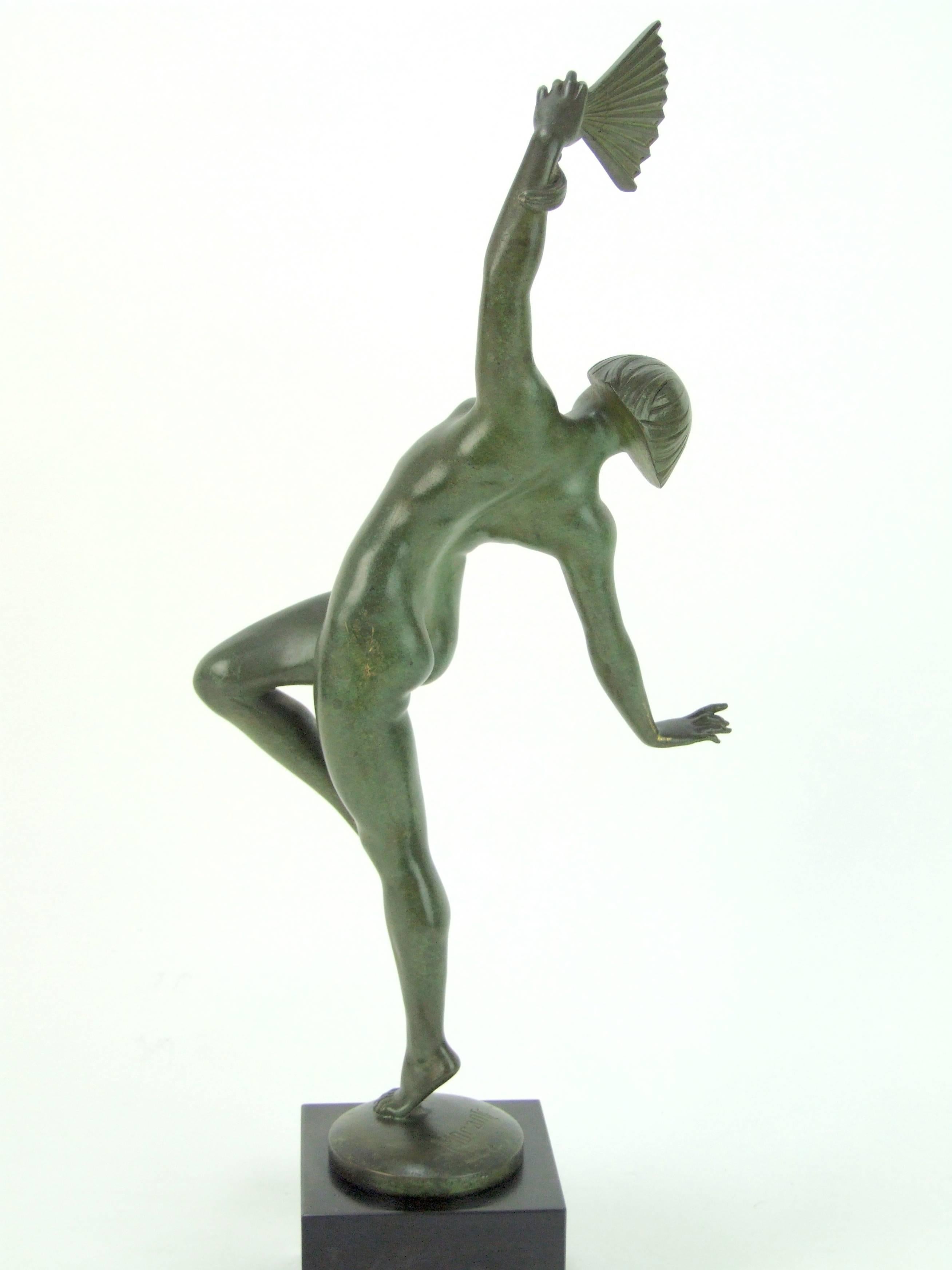 Patinated Art Deco Bronze Dancer by Morante For Sale