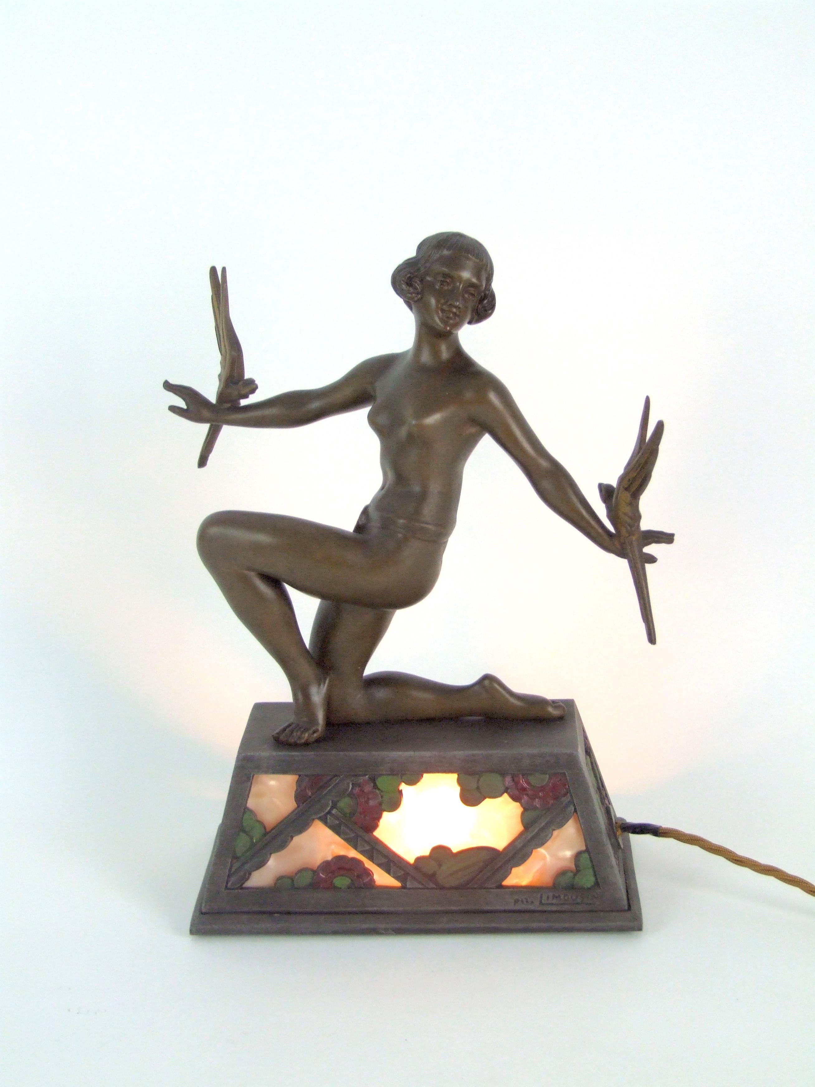 Early 20th Century Art Deco Lady Lamp by Limousin For Sale
