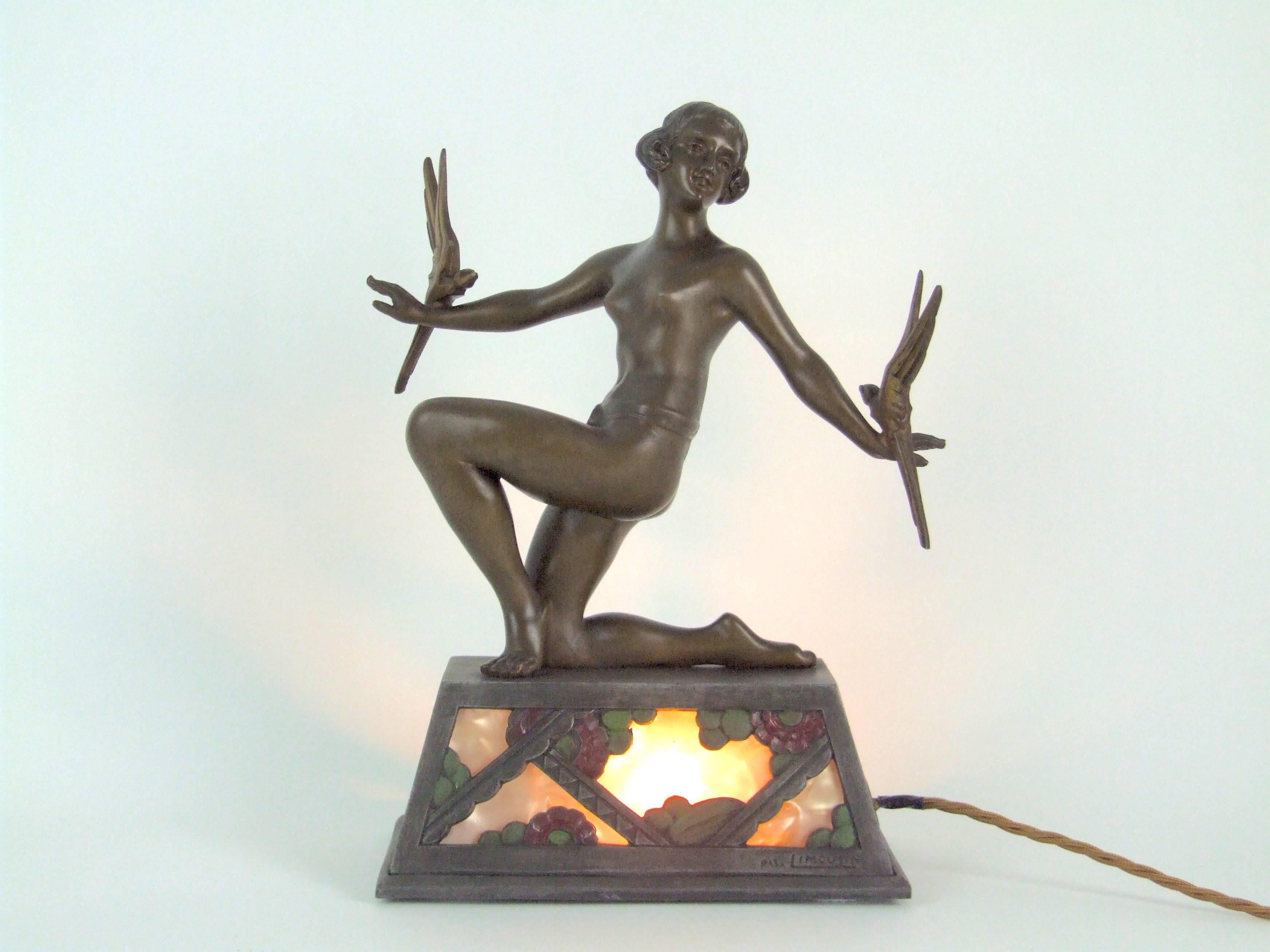 Spelter Art Deco Lady Lamp by Limousin For Sale