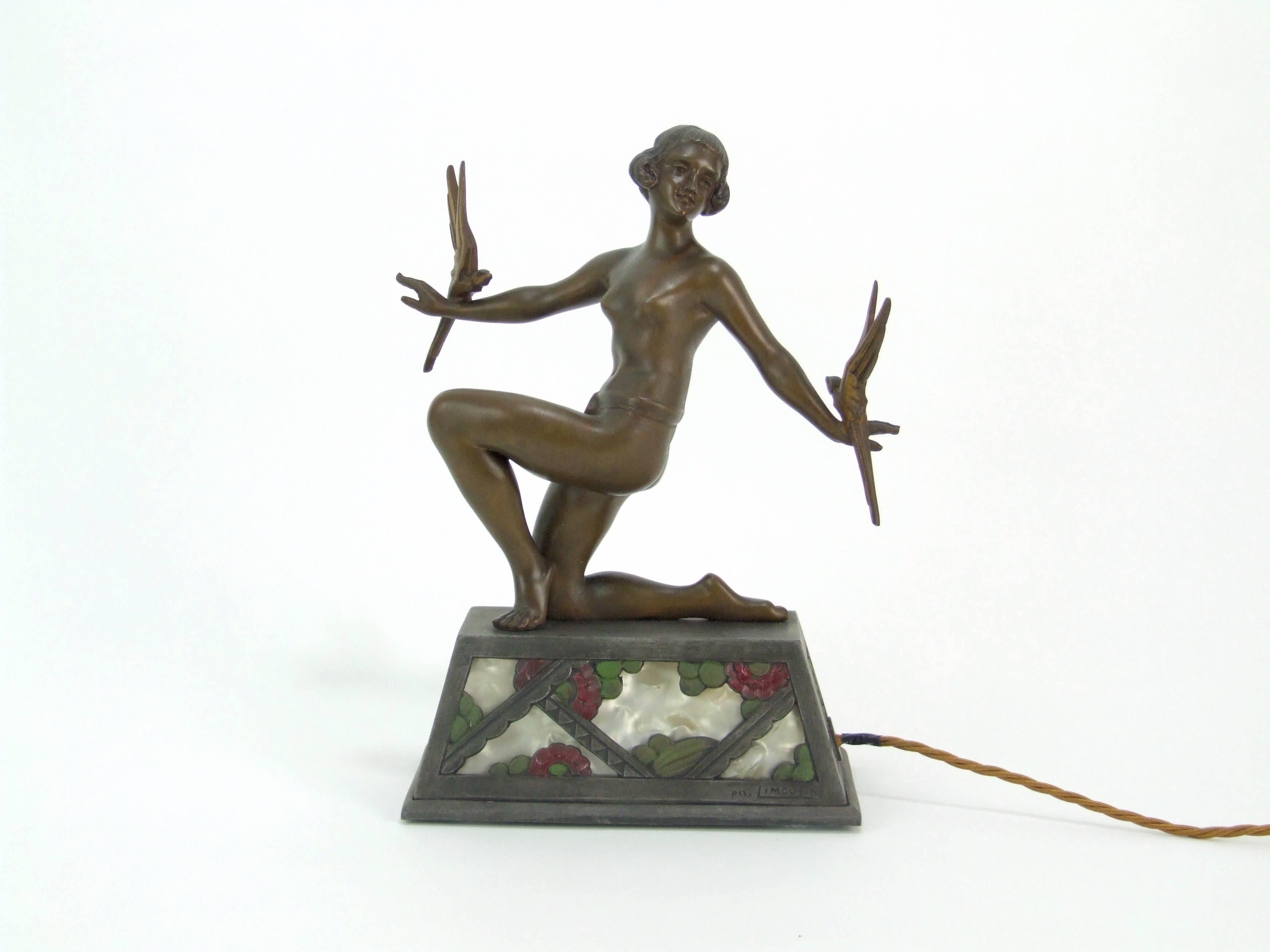 Art Deco Lady Lamp by Limousin For Sale 1