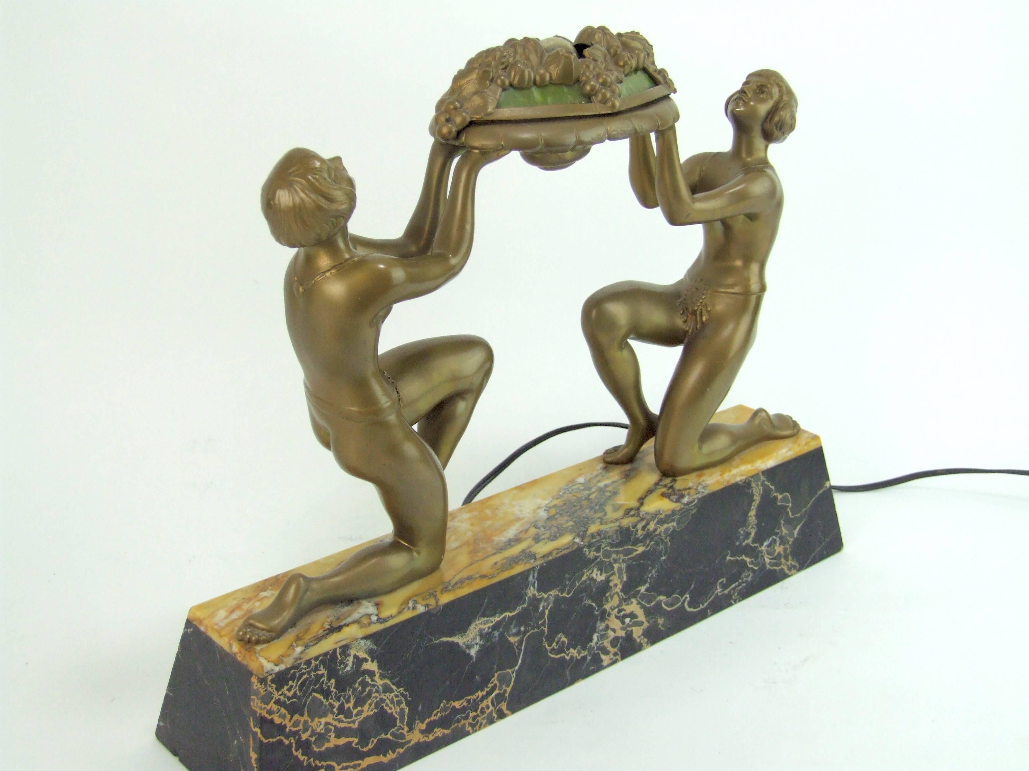 Cold-Painted Art Deco Figural Lamp by Limousin For Sale