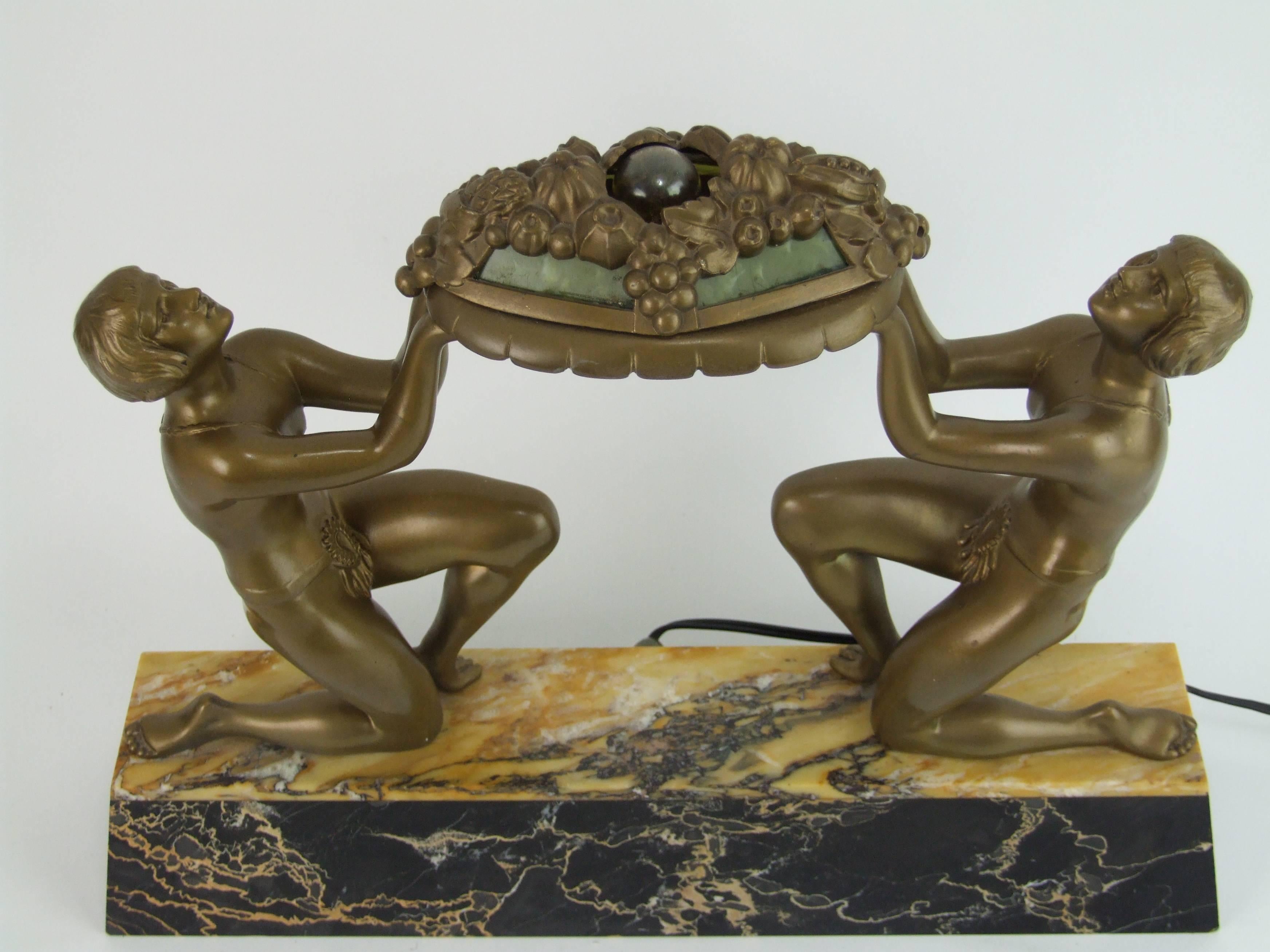 Spelter Art Deco Figural Lamp by Limousin For Sale
