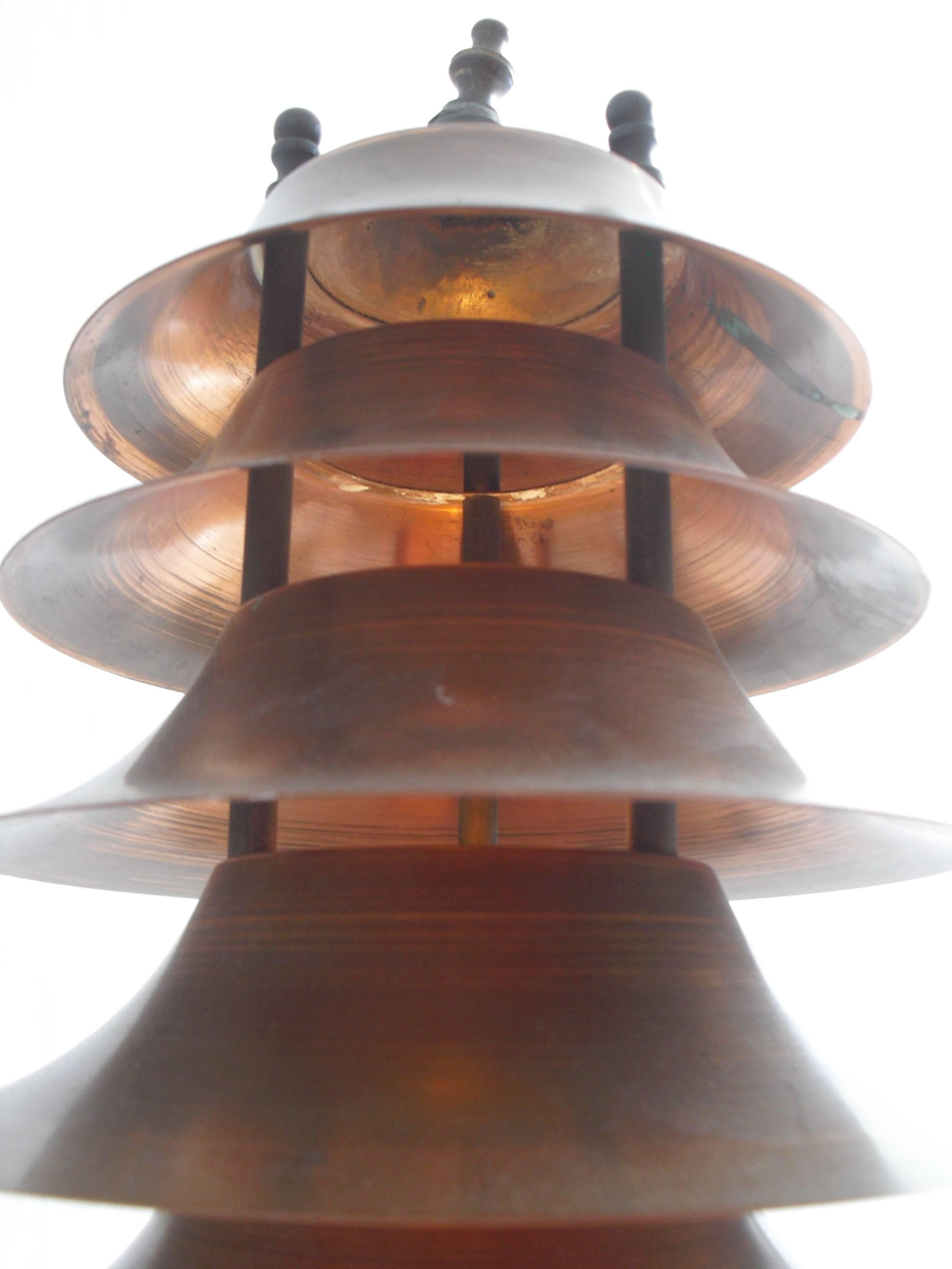 Rare Art-Deco Machine Age Nine-Tier Copper Pagoda Table Lamp 4
