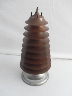 Rare Art-Deco Machine Age Nine-Tier Copper Pagoda Table Lamp