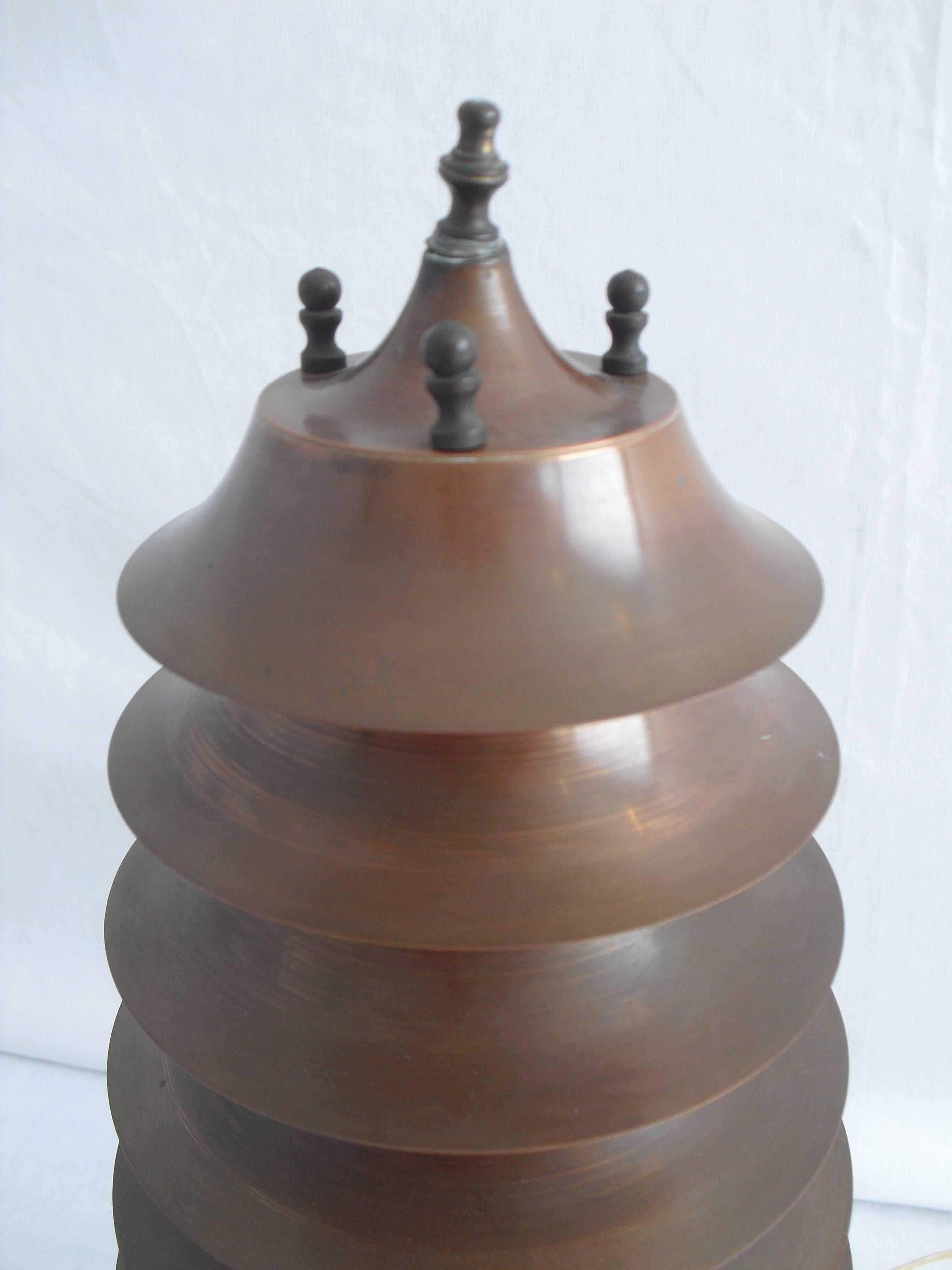 Metal Rare Art-Deco Machine Age Nine-Tier Copper Pagoda Table Lamp