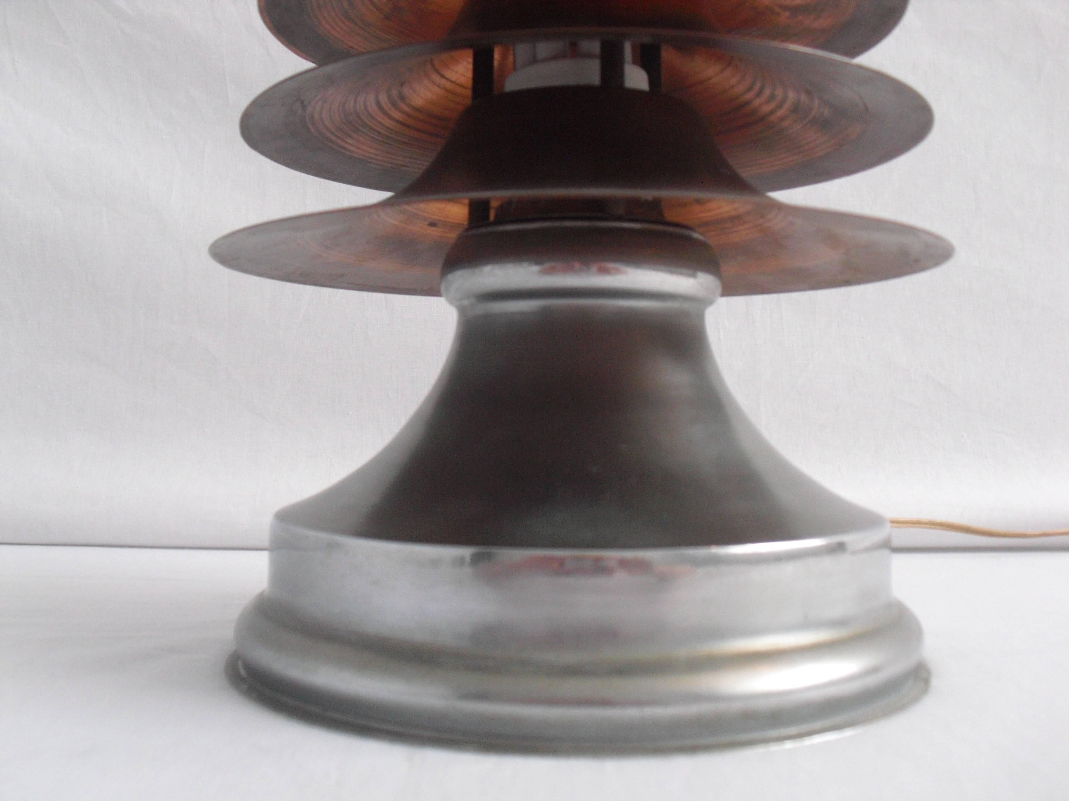 Rare Art-Deco Machine Age Nine-Tier Copper Pagoda Table Lamp 2