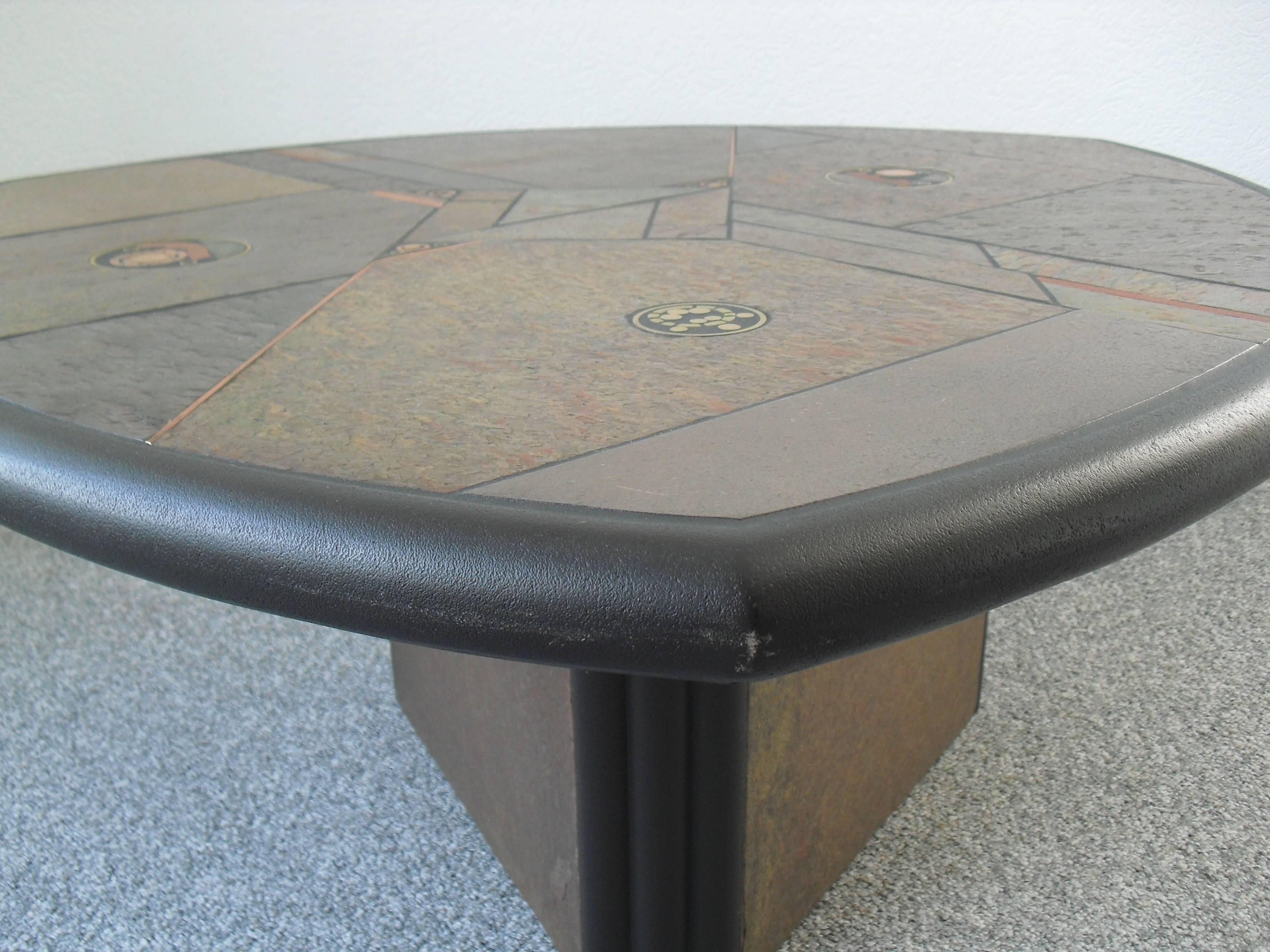Brutalist Slate and Stone Coffee Table by Fedam Belgium, 1980s For Sale 1