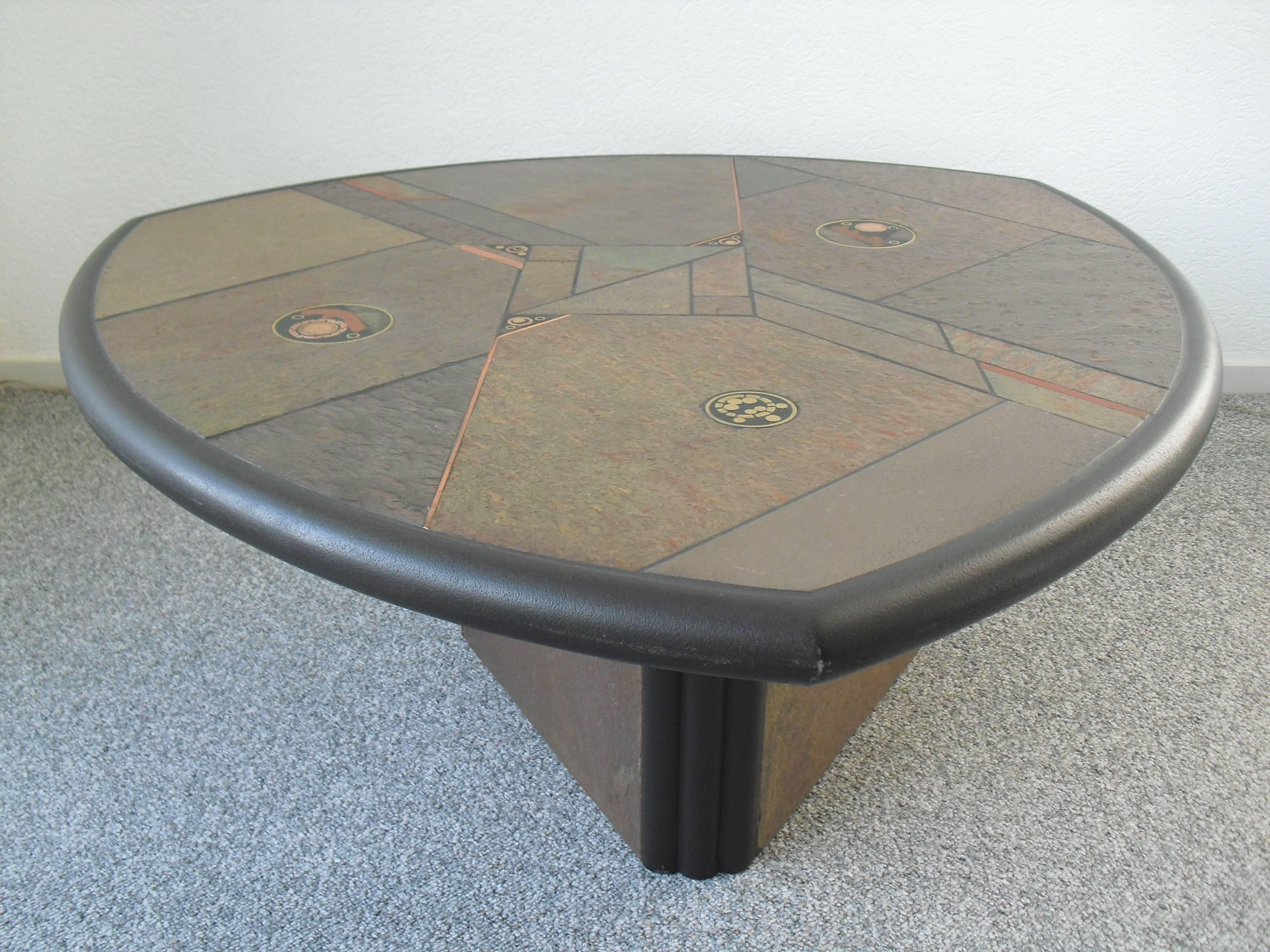 Brutalist Slate and Stone Coffee Table by Fedam Belgium, 1980s In Good Condition For Sale In Westmaas, NL