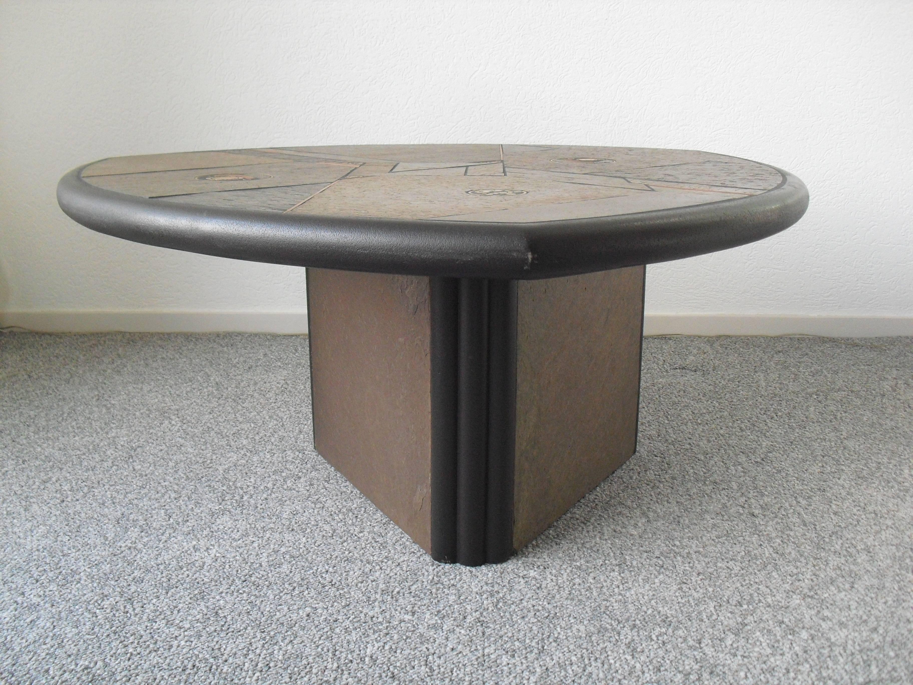 20th Century Brutalist Slate and Stone Coffee Table by Fedam Belgium, 1980s For Sale