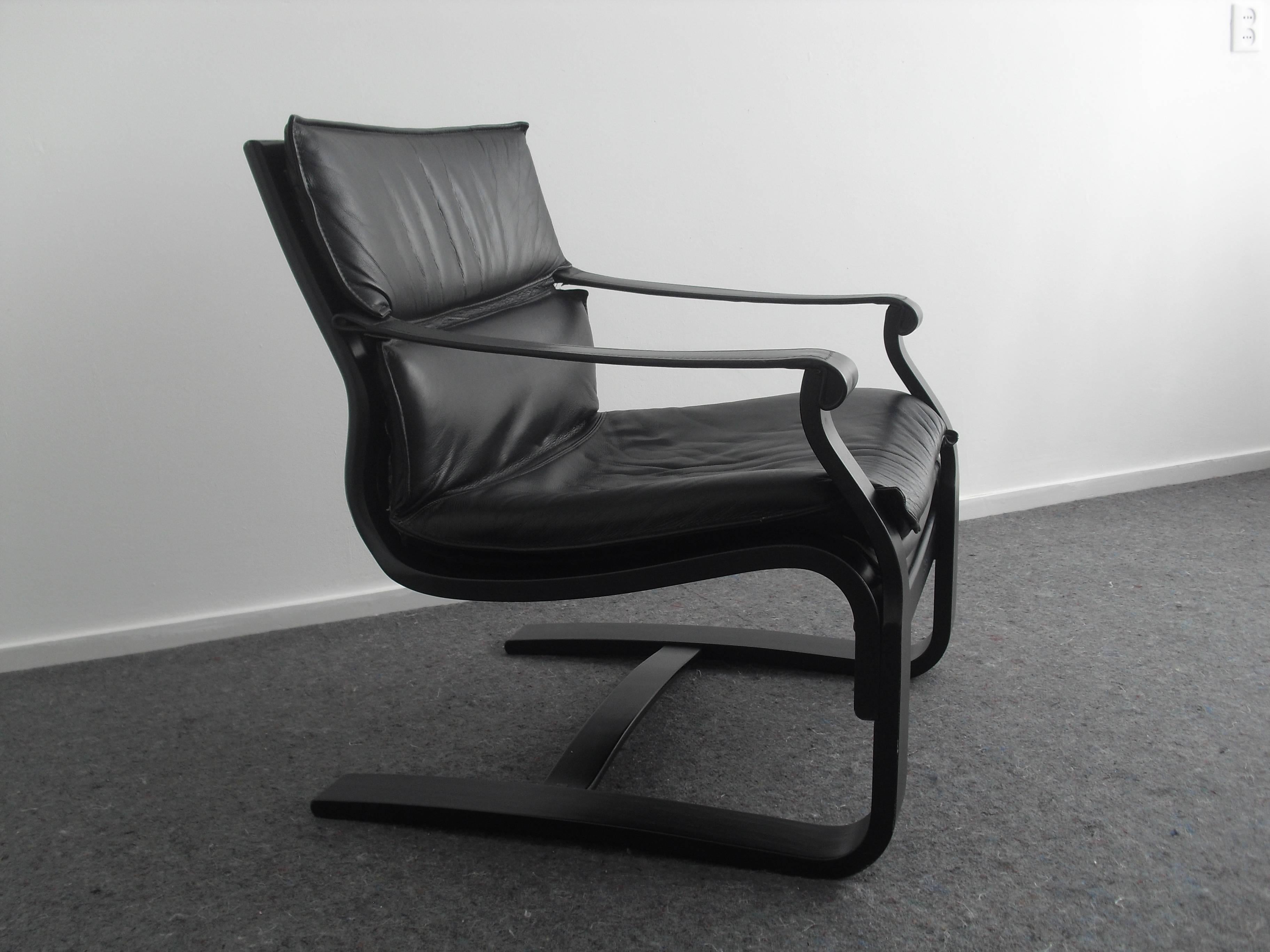 Scandinavian Modern Leather Lounge Chair by Ake Fribytter for Nelo, Sweden, 1970s For Sale