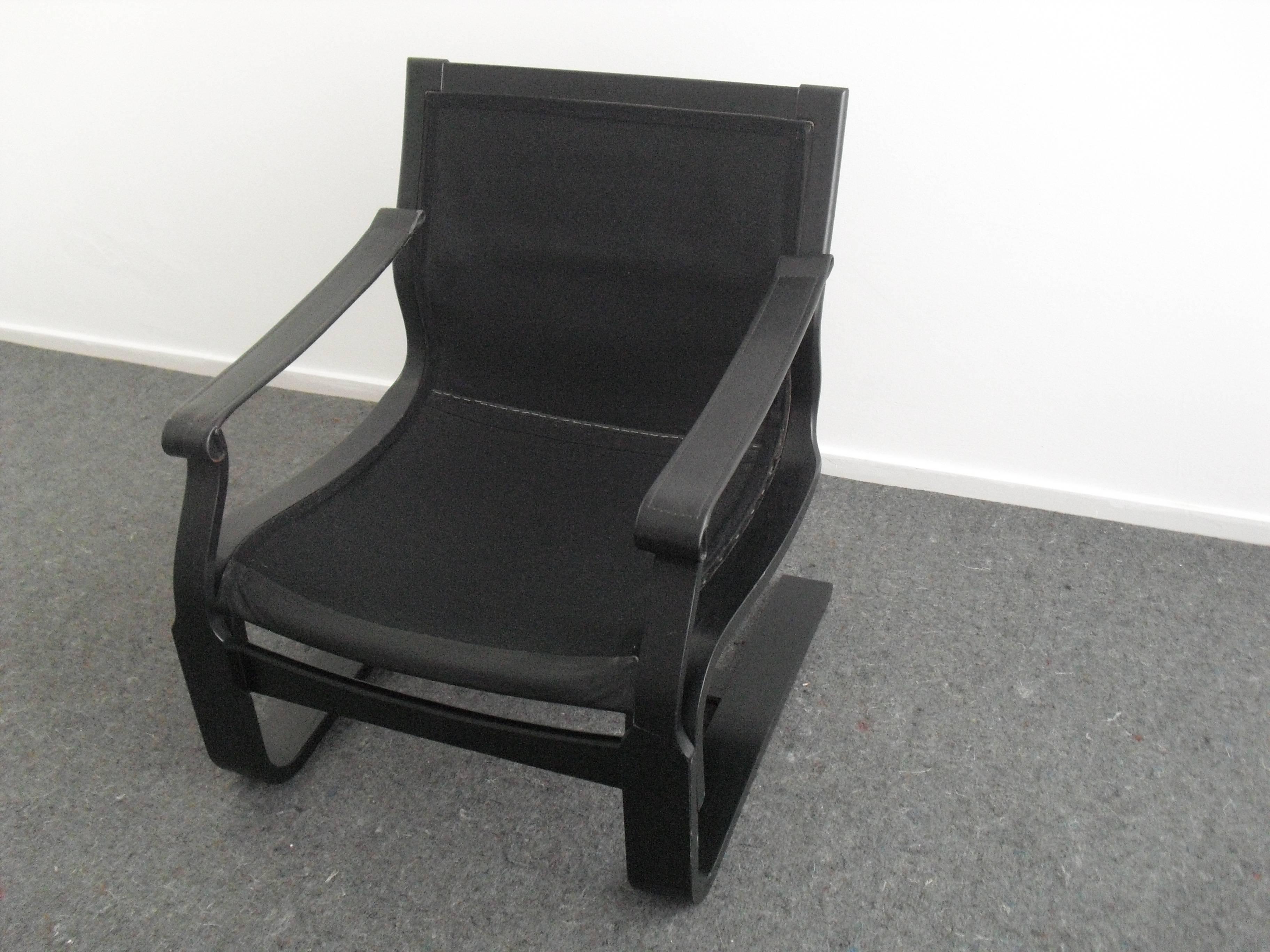 Ebonized Leather Lounge Chair by Ake Fribytter for Nelo, Sweden, 1970s For Sale