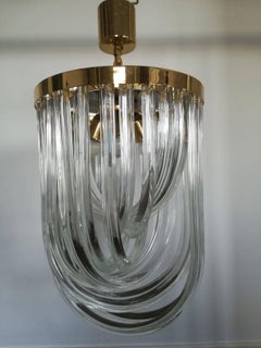 Mid-Century Modern Venini Curved Crystal Clear Murano Glass Chandelier, 1960s
