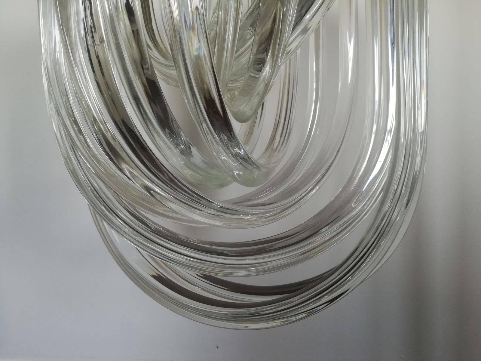 Mid-Century Modern Venini Curved Crystal Clear Murano Glass Chandelier, 1960s For Sale 1
