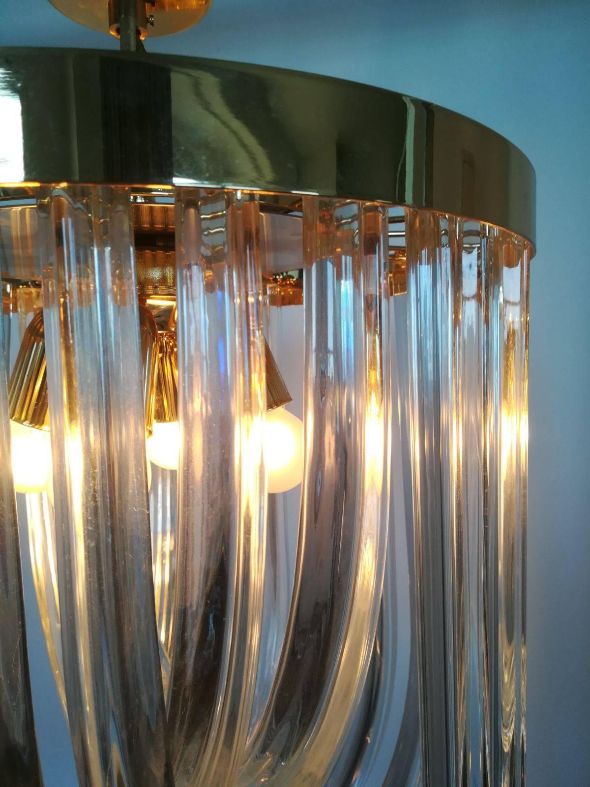 Mid-Century Modern Venini Curved Crystal Clear Murano Glass Chandelier, 1960s For Sale 3
