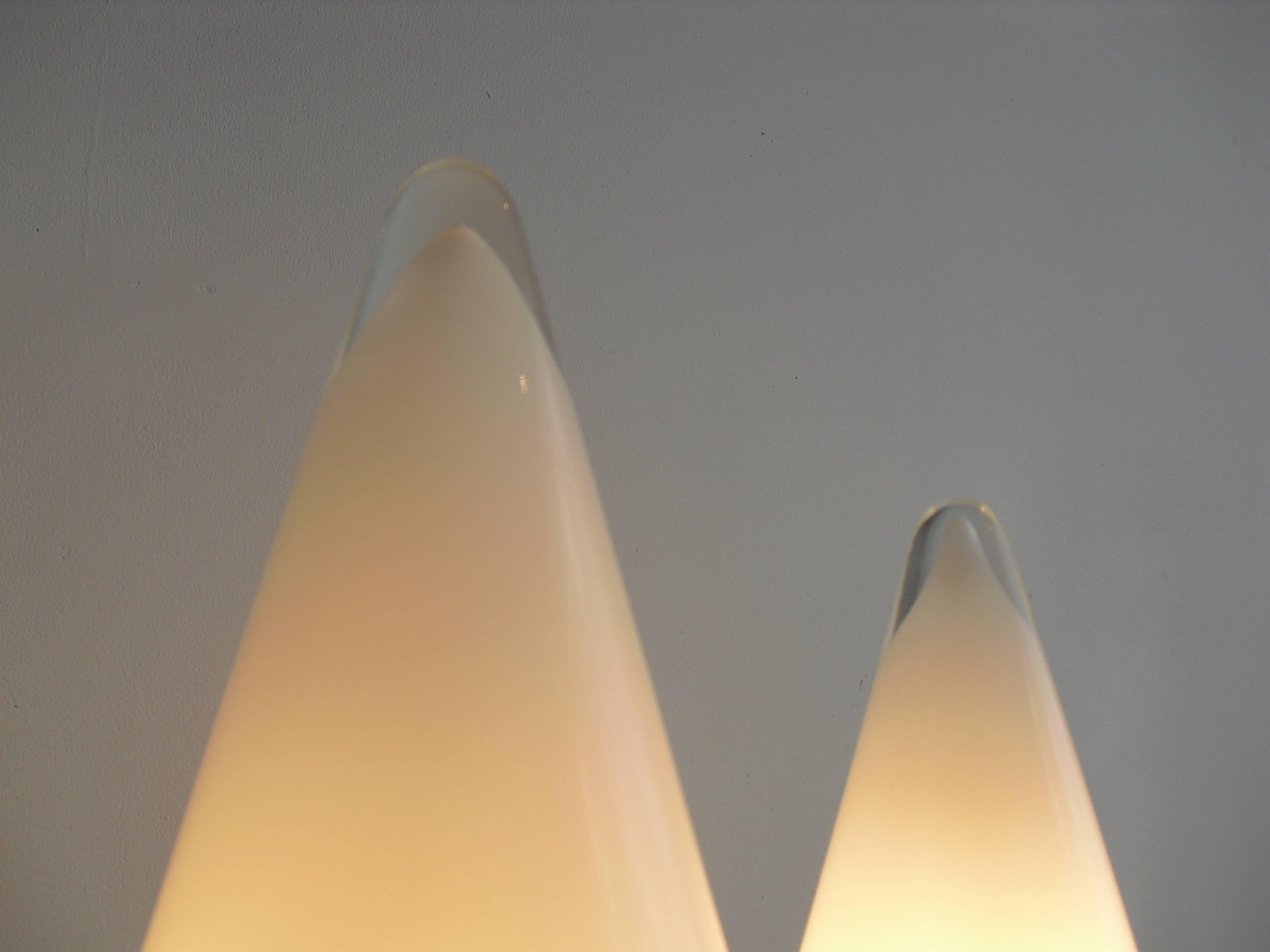 Opaline Glass Set Vintage French Opal Glass 'Iceberg' Table Lamps, 1980s