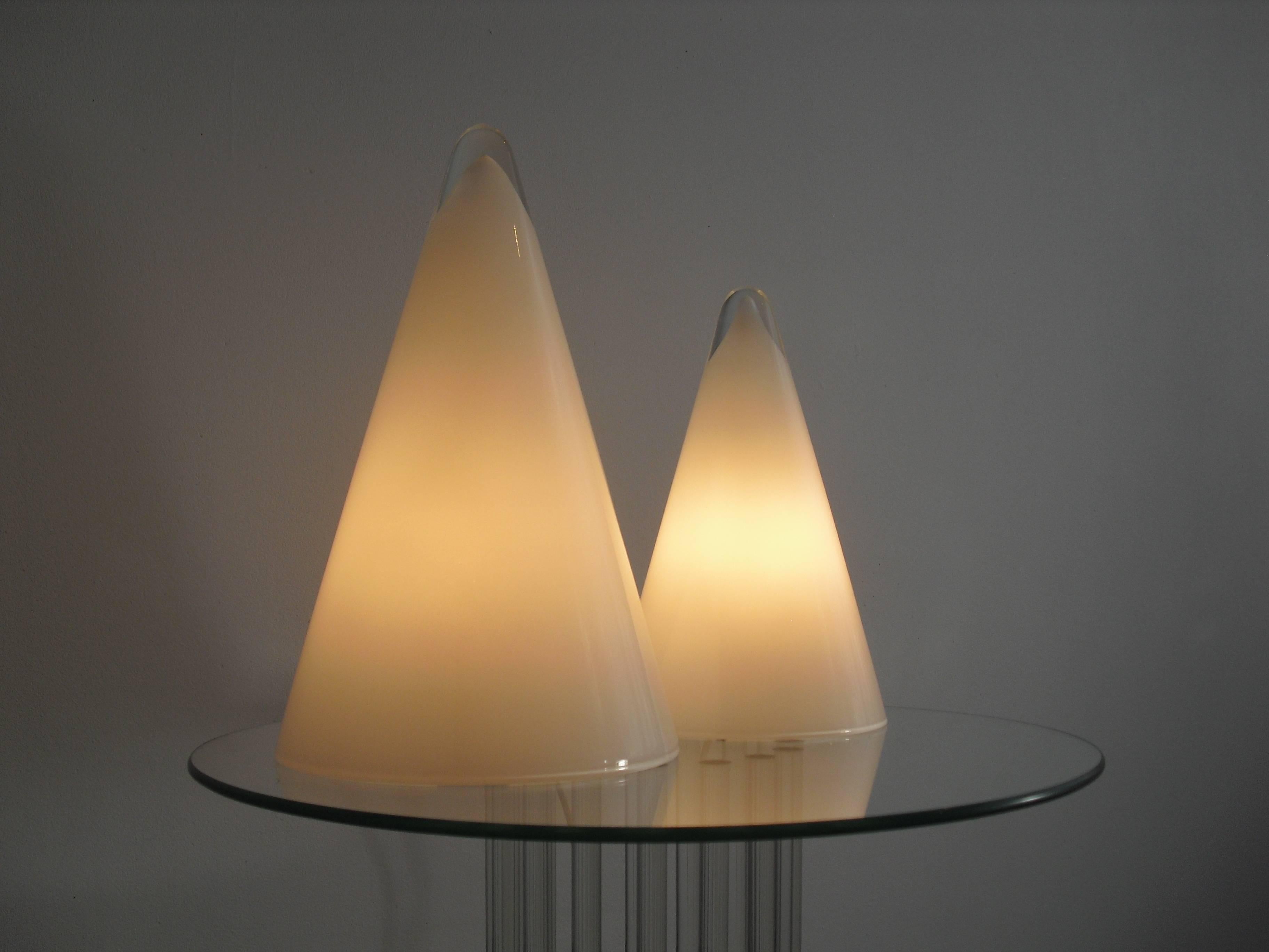 Mid-Century Modern Set Vintage French Opal Glass 'Iceberg' Table Lamps, 1980s